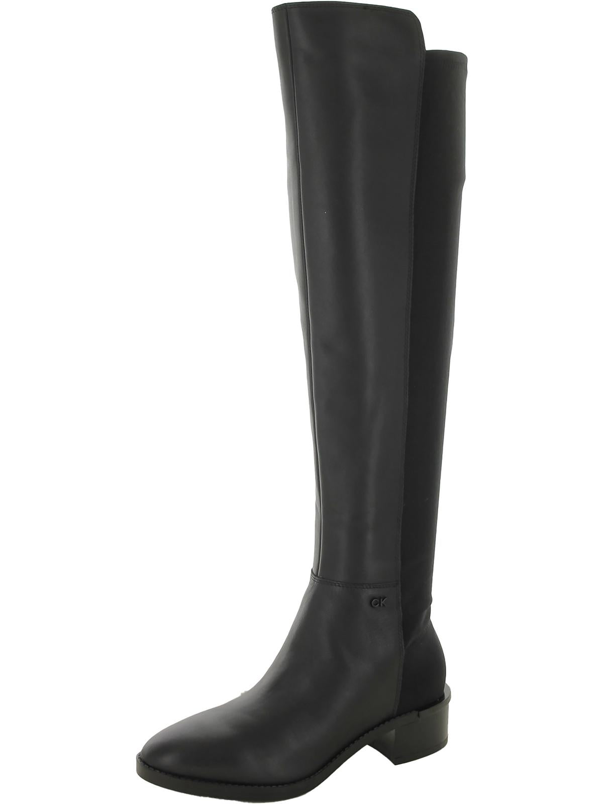 Shop Calvin Klein Womens Leather Mixed Media Over-the-knee Boots In Black