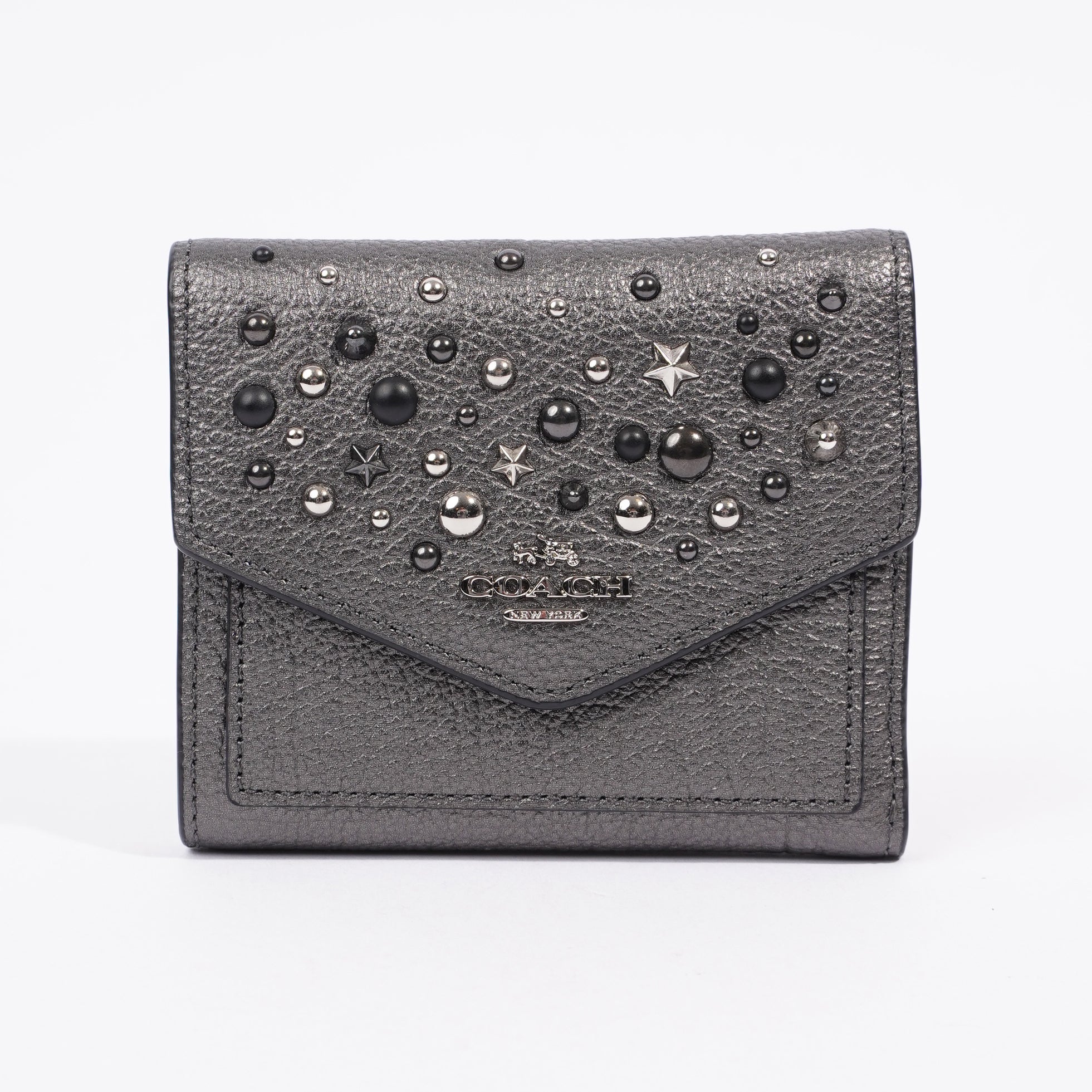 Coach Star Studded Flap Wallet Leather In Black
