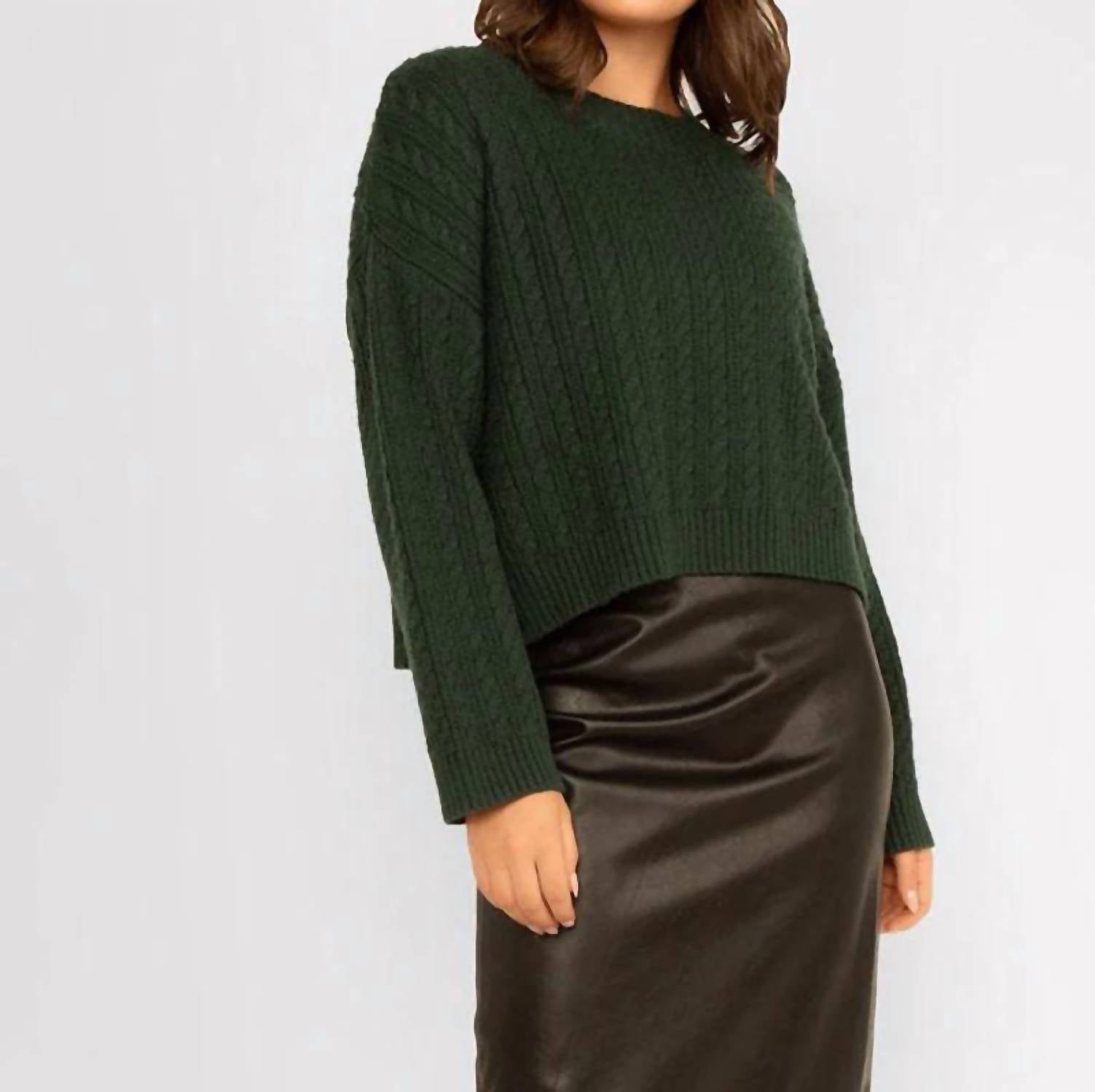 Shop Lucy Paris Shay Cable Knit Sweater In Pine In Green