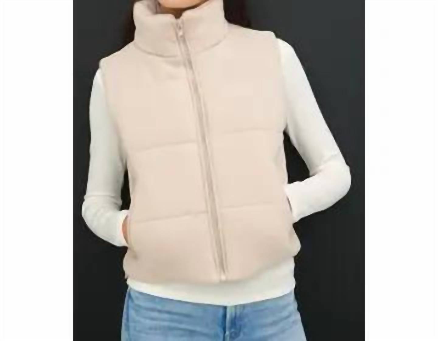 Be Cool Puffer Vest With Zipper In Beige In Beige