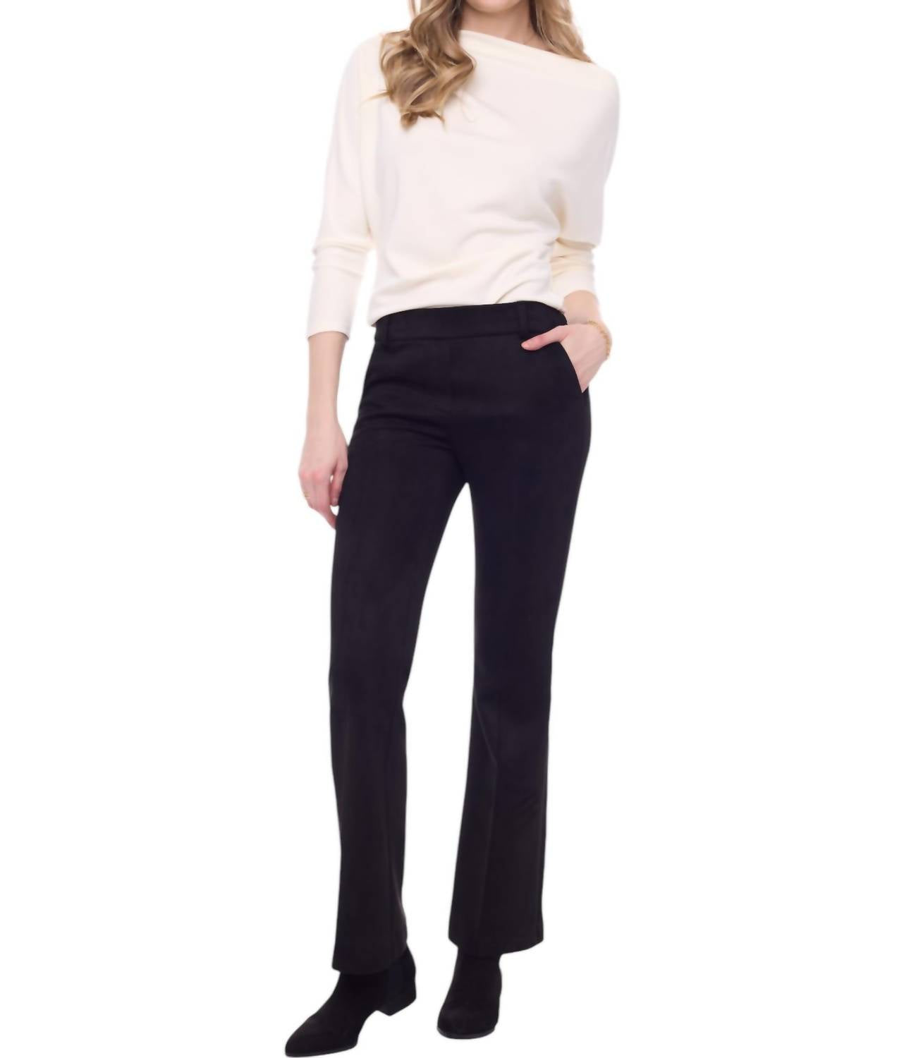 Iltm Skye Pant With Foldover Waistband In Black In Black