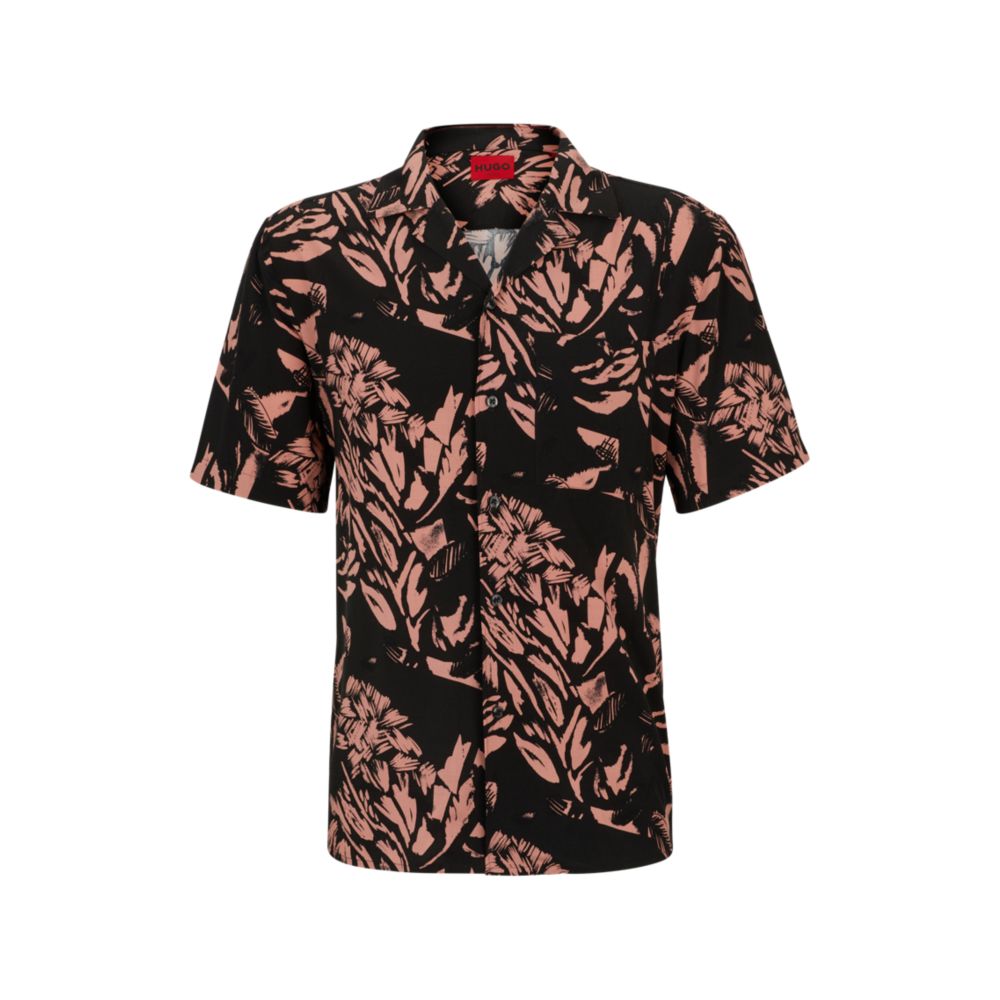 Shop Hugo Relaxed-fit Shirt In Abstract-print Canvas In Red
