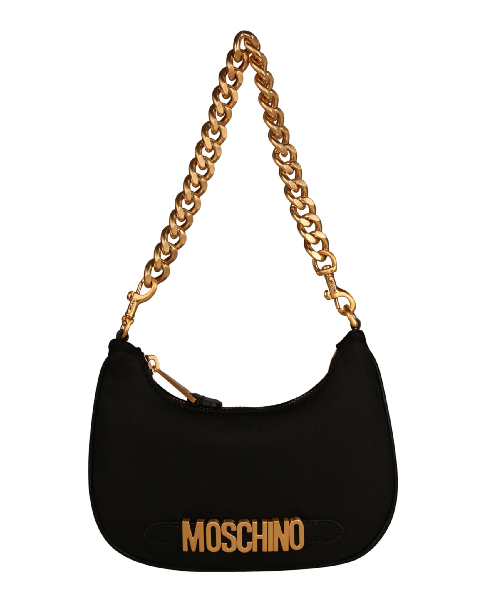 Shop Moschino Logo Plaque Nylon Shoulder Bag In Black