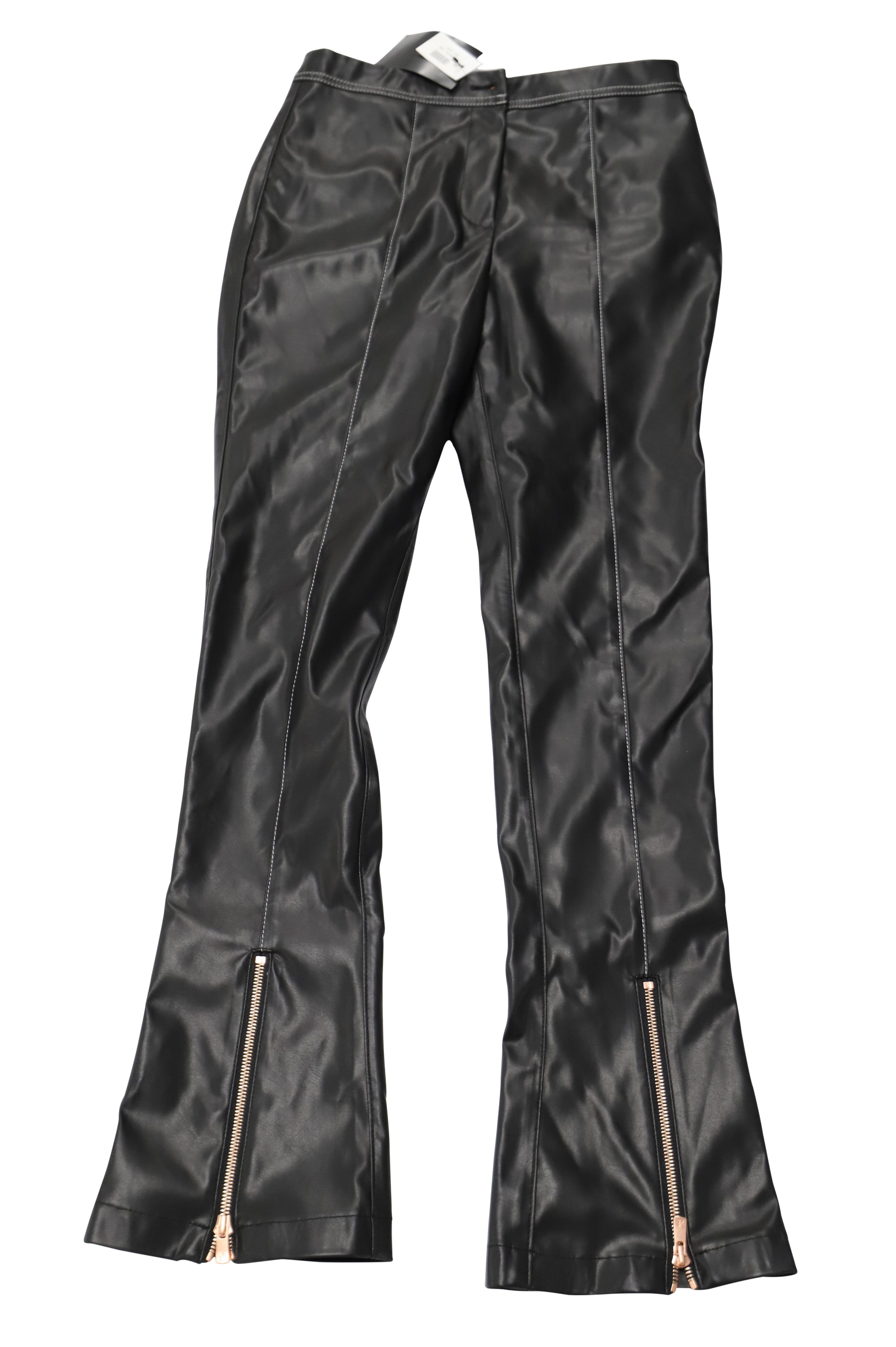 image of Andersson Bell Saya Zipper Flared Pants in Black Faux Leather