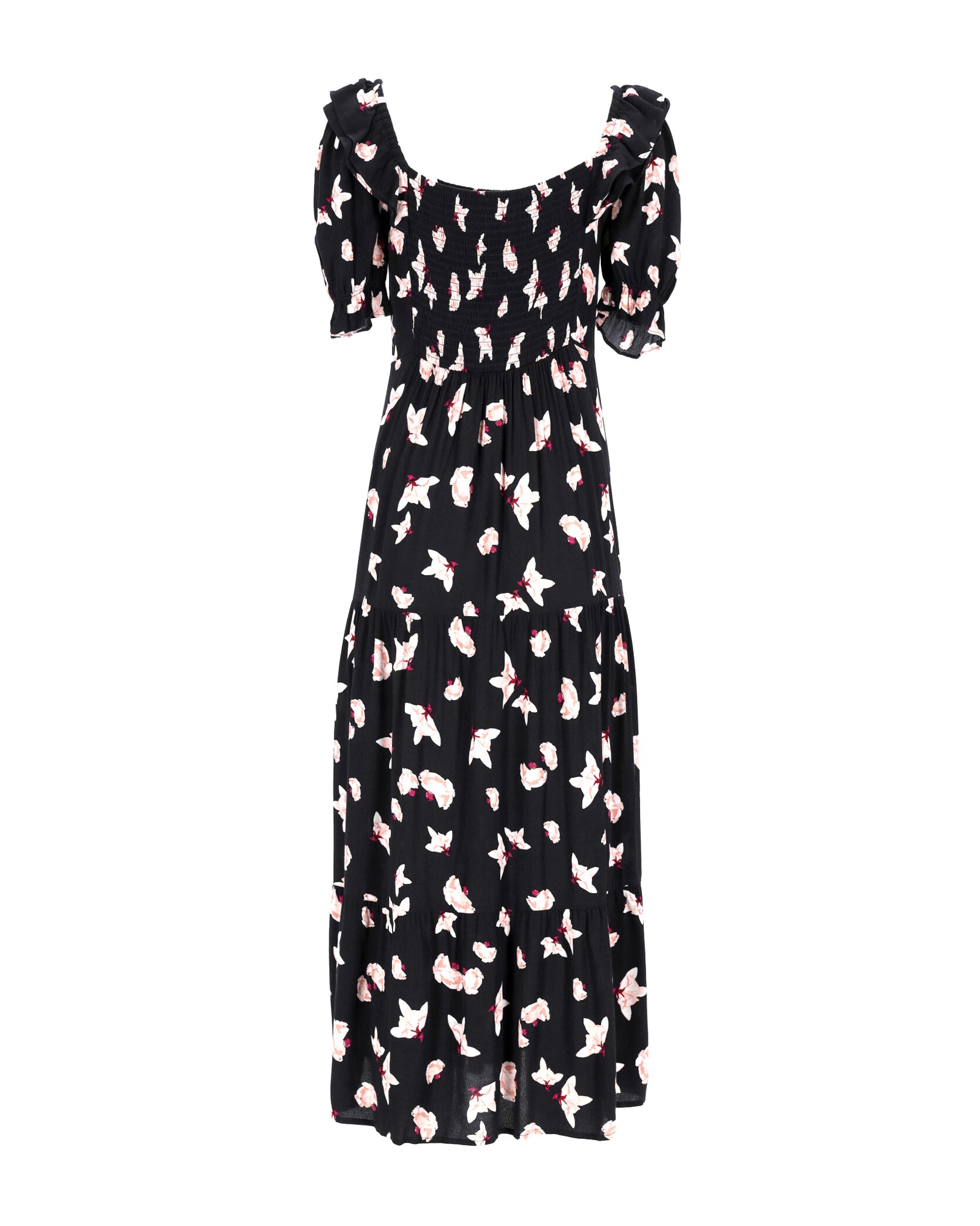 image of Ba&Sh Printed Puff Sleeve Midi Dress in Black Viscose