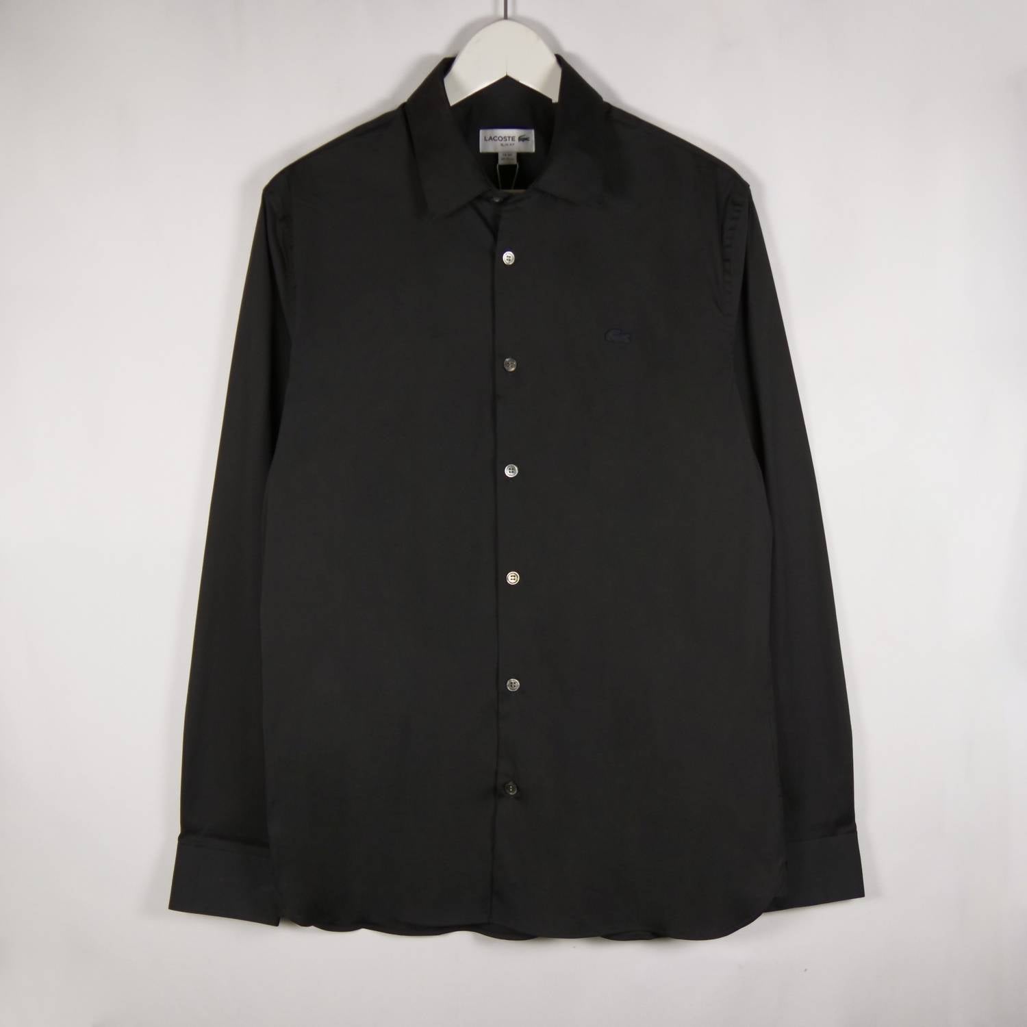 Lacoste Men's Slim Fit French Collar Cotton Poplin Shirt In Black