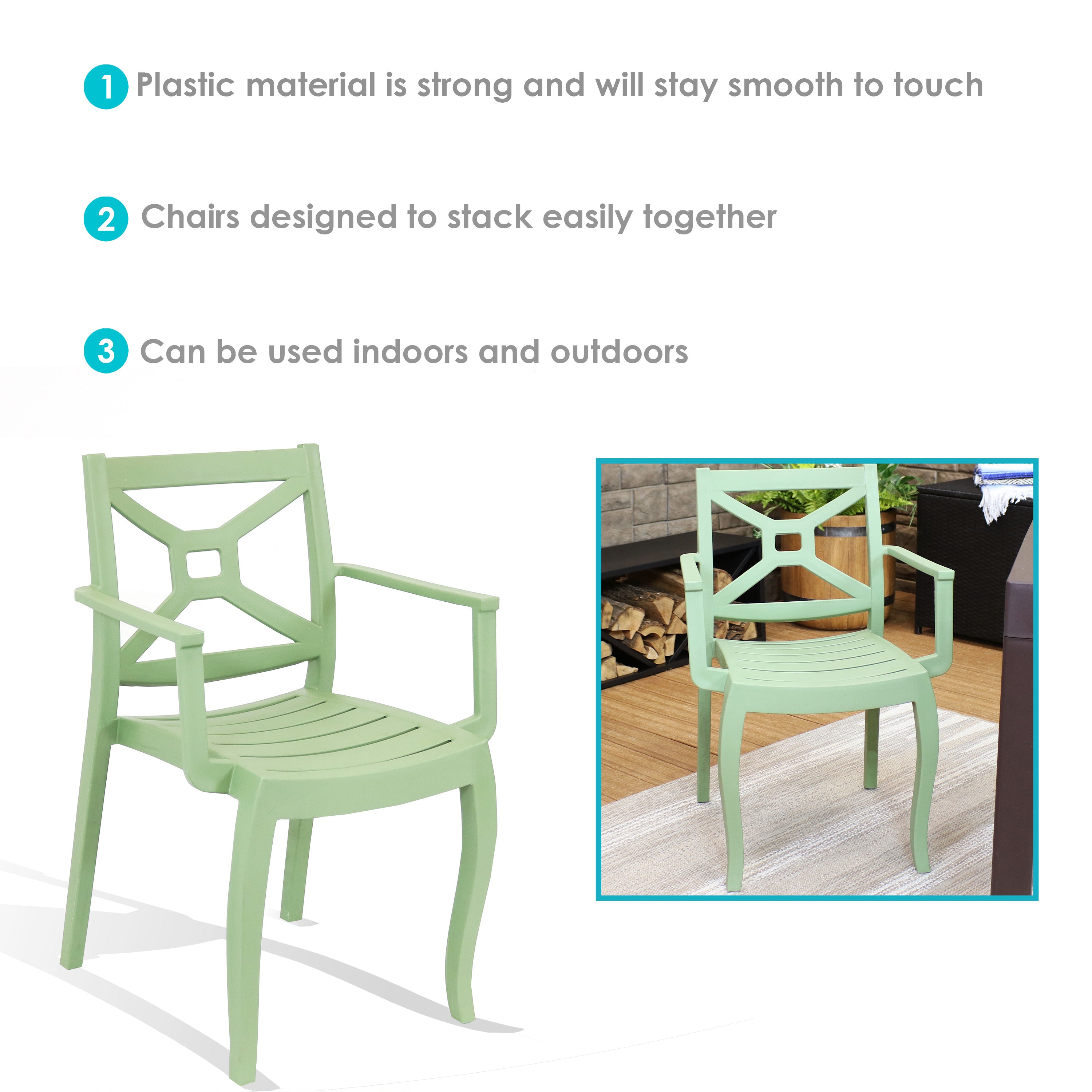 Sunnydaze Polypropylene Stackable Tristana Outdoor Patio Arm Chair, 2pk