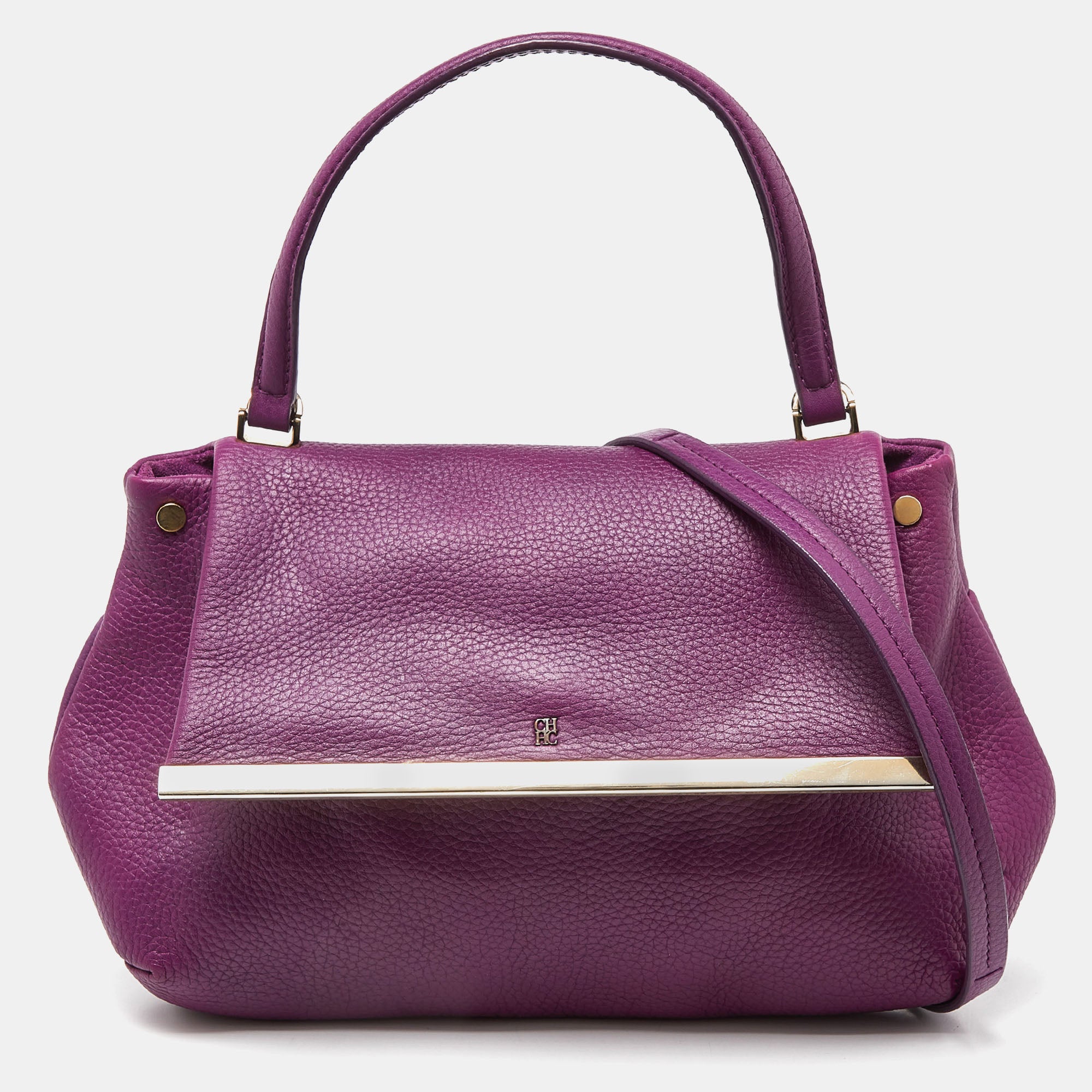 Shop Ch Carolina Herrera Leather Top Handle Bag In Purple