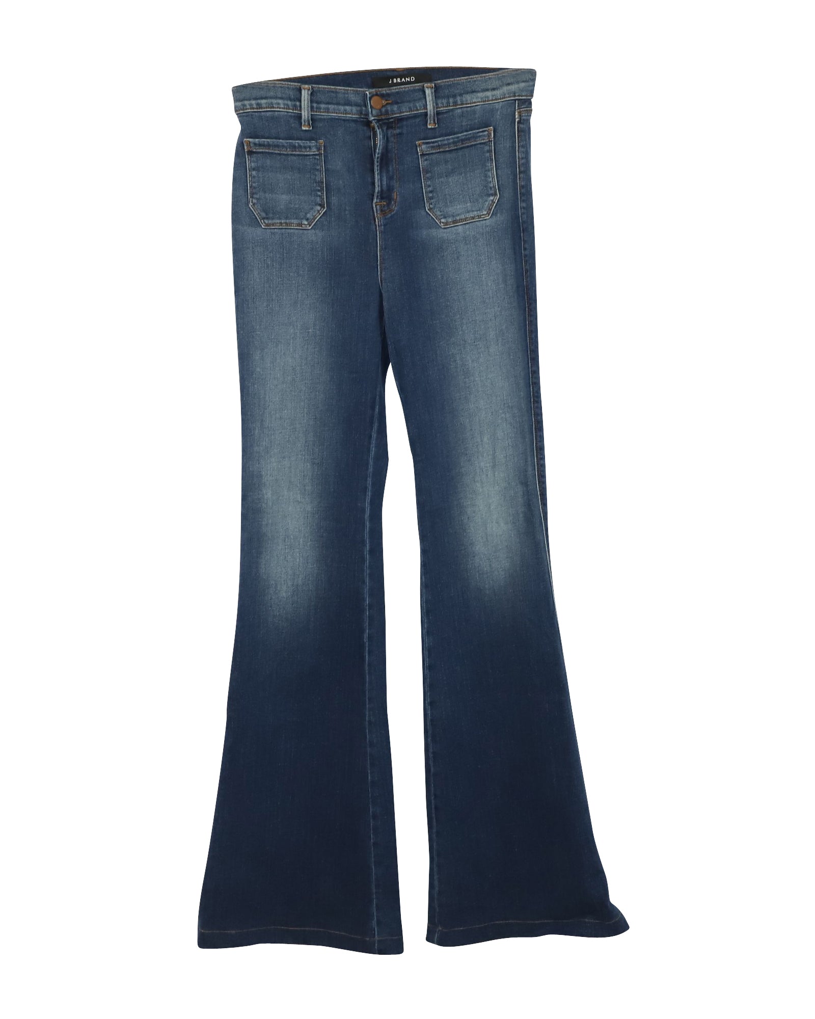 image of J Brand Bellbottom Pants in Blue Cotton Denim