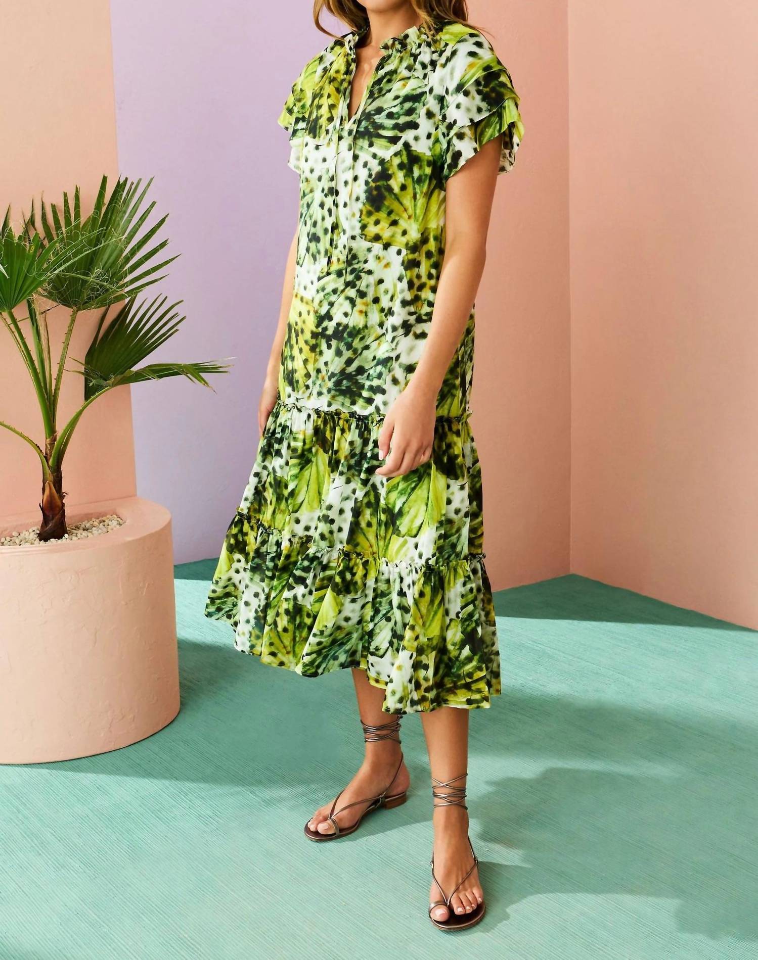 Shop Marie Oliver Reid Midi Dress In Clover Palm In Green