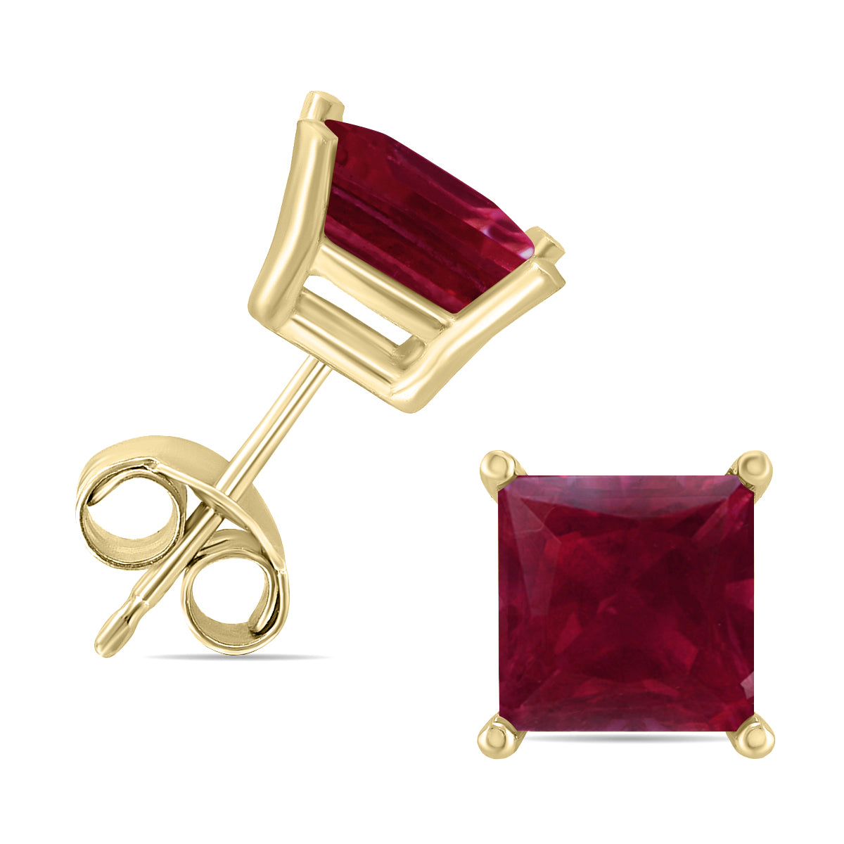 Sselects 14k 5mm Square Ruby Earrings In Burgundy