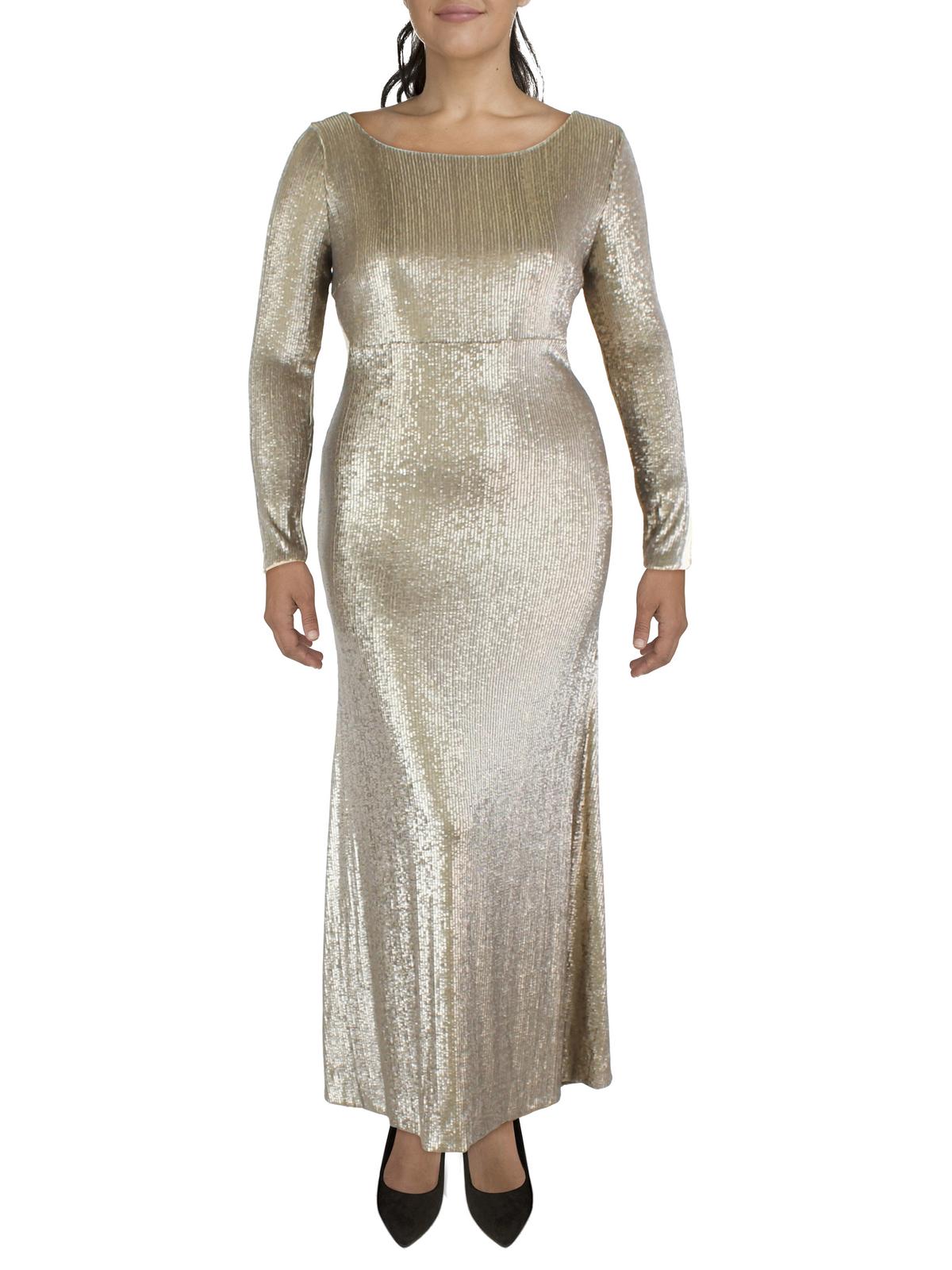 Donna Karan Womens Sequined Long Evening Dress In Gold