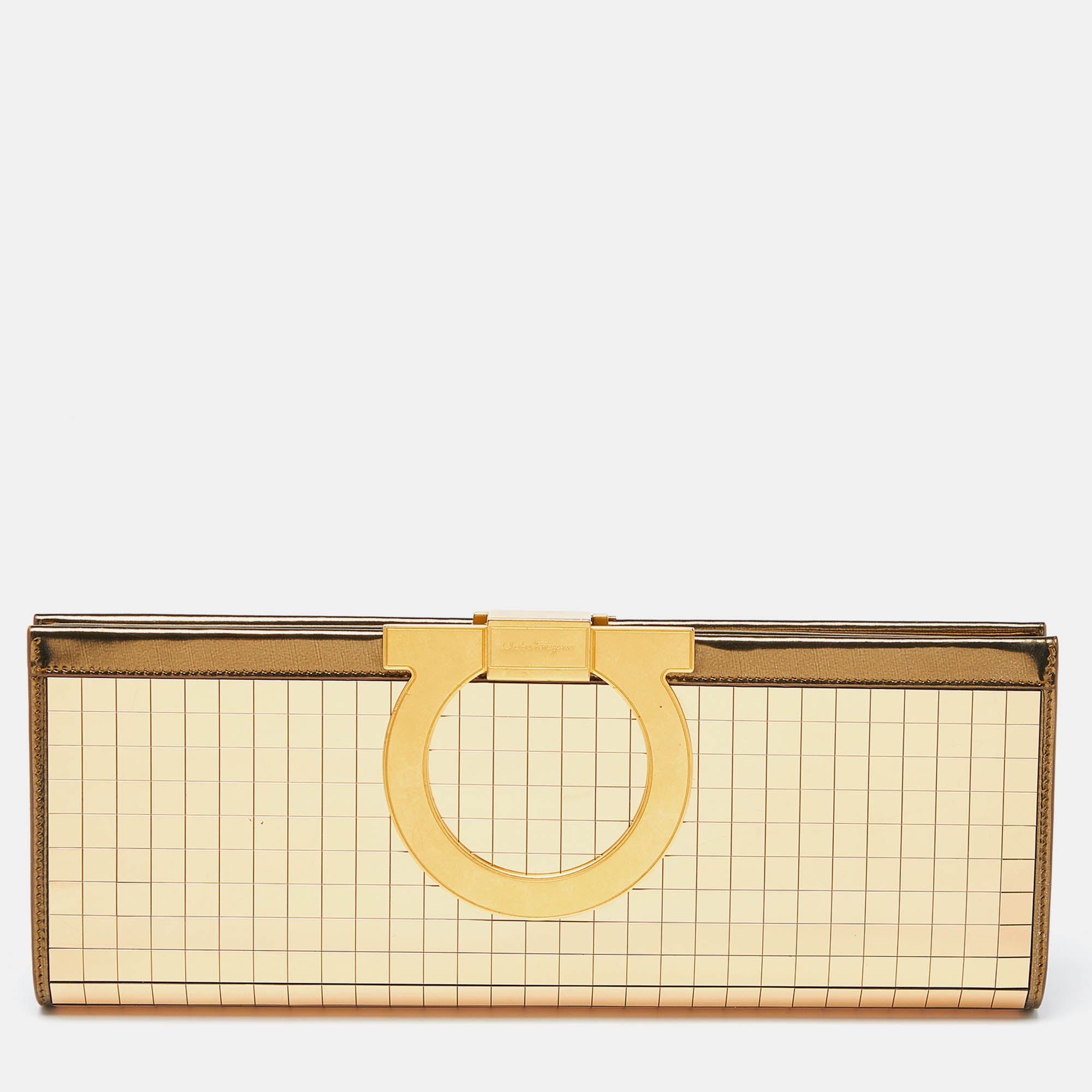 Ferragamo Acrylic And Leather Musa Gancini Clutch In Gold