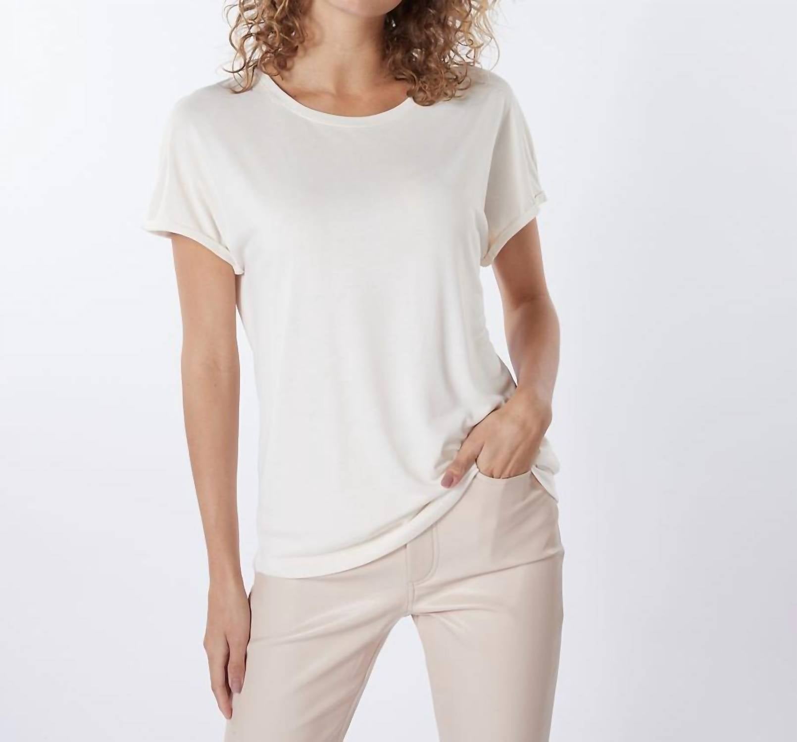 Shop Esqualo Turn Up Sleeve T-shirt In Ivory In White