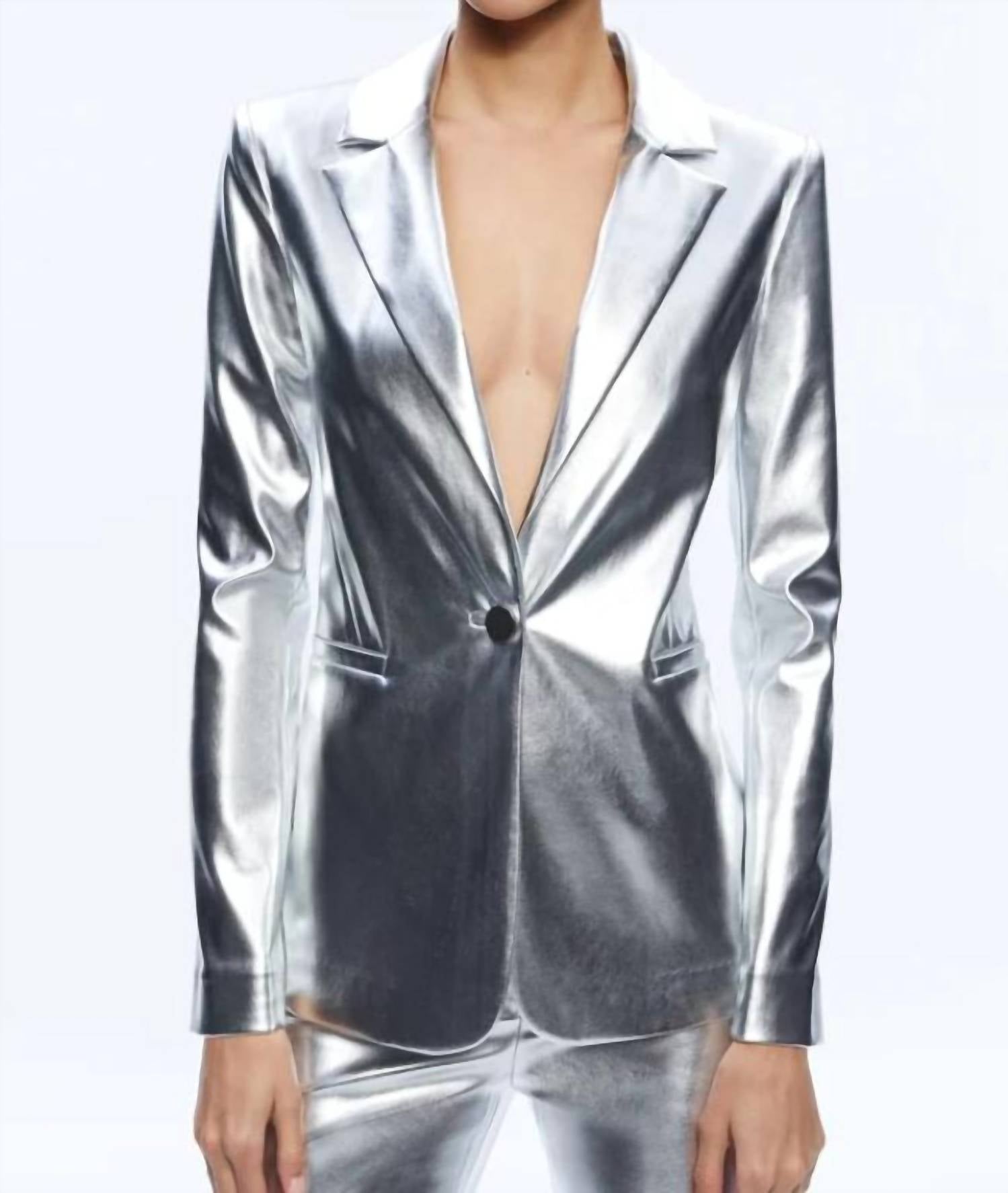 Alice And Olivia Macey Vegan Blazer In Silver In Metallic