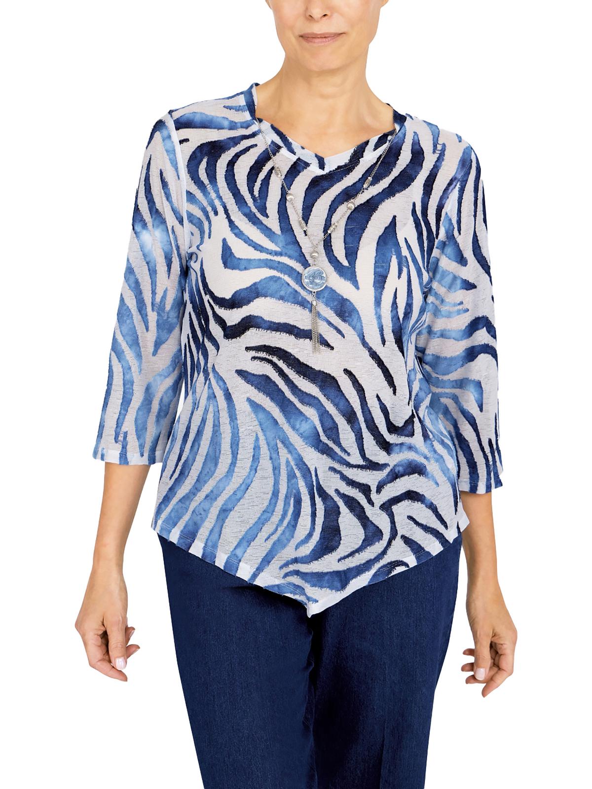 Shop Alfred Dunner Womens Animal Print Asymmetric Blouse In Blue