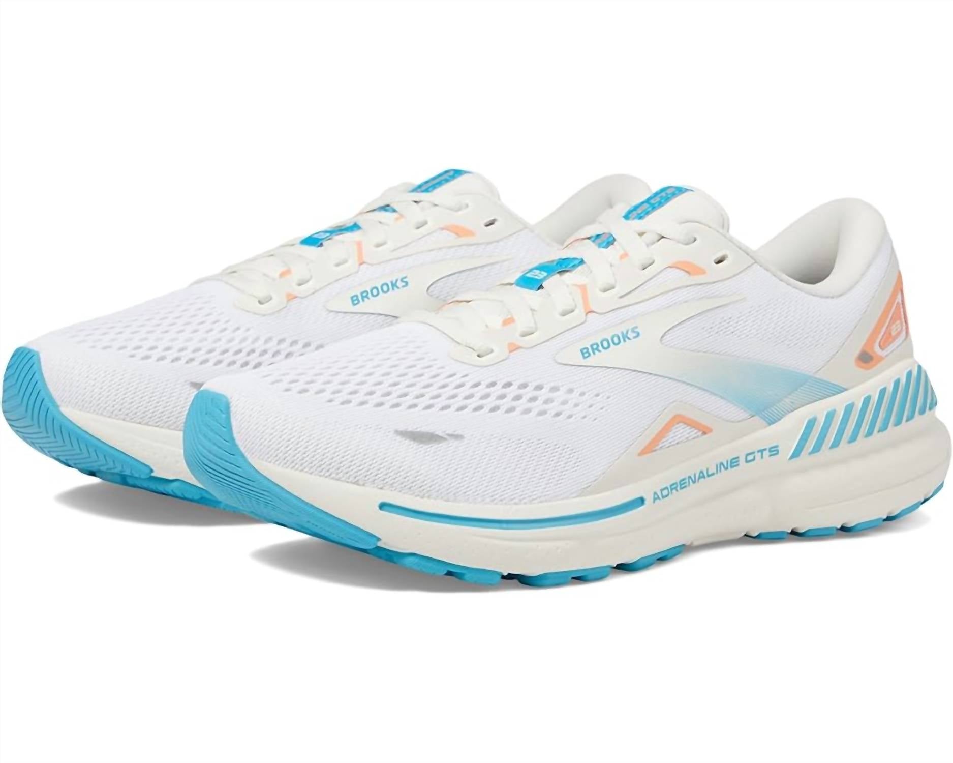 Brooks Women's Adrenaline Gts 23 Running Shoes ( B Width ) In Coconut/papaya/blue In White