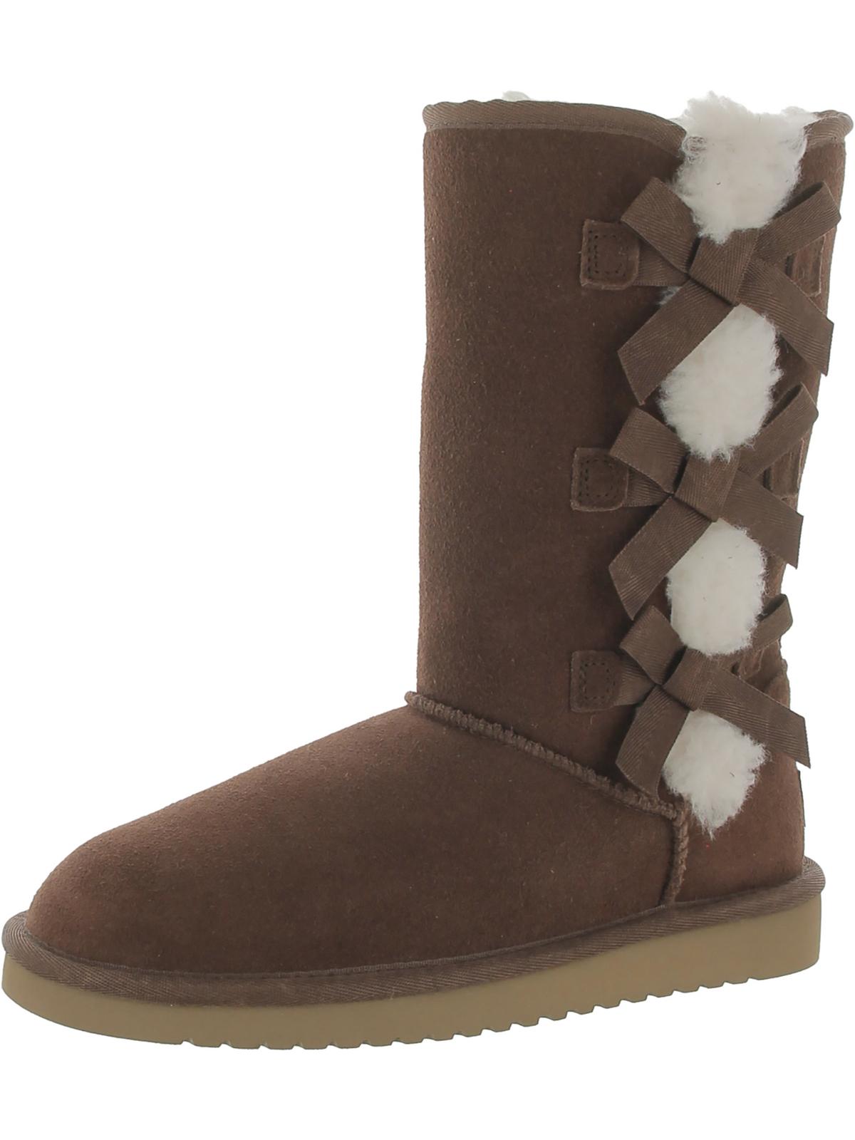 Koolaburra Victoria Tall Womens Suede Sheep Fur Trim Casual Boots In Brown