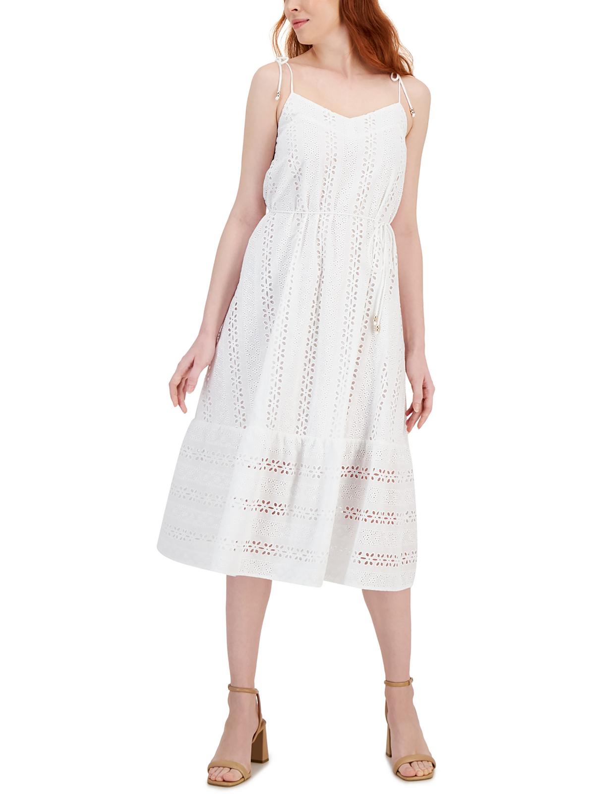 T Tahari Womens Cotton Mid Calf Sundress In White