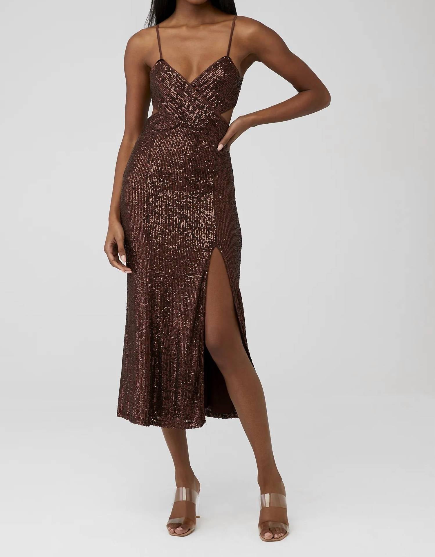 Shop Saylor Harmonie Dress In Chocolate Sequin In Brown