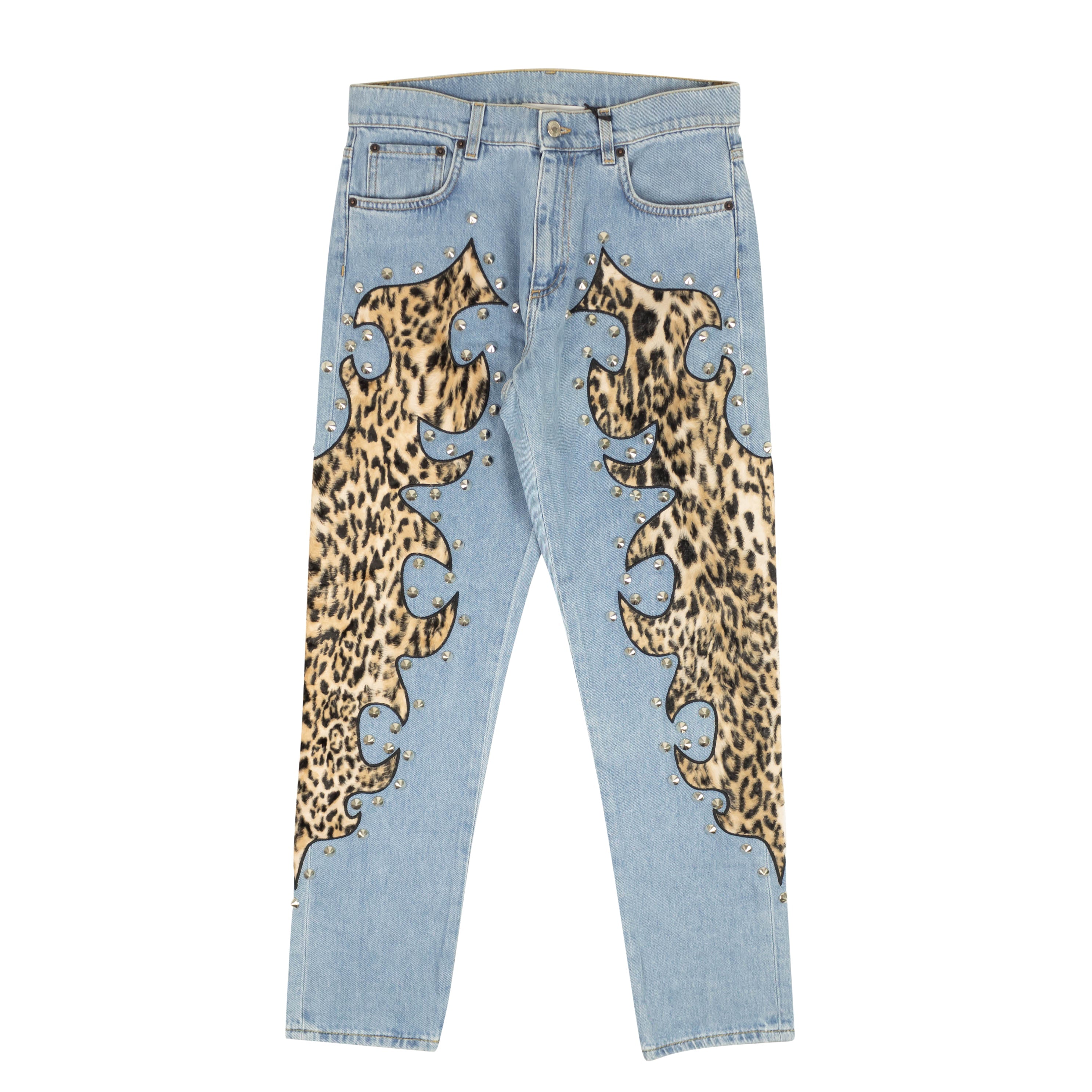 Moschino Couture Nwt  Blue Leopard Flame Detail Jeans