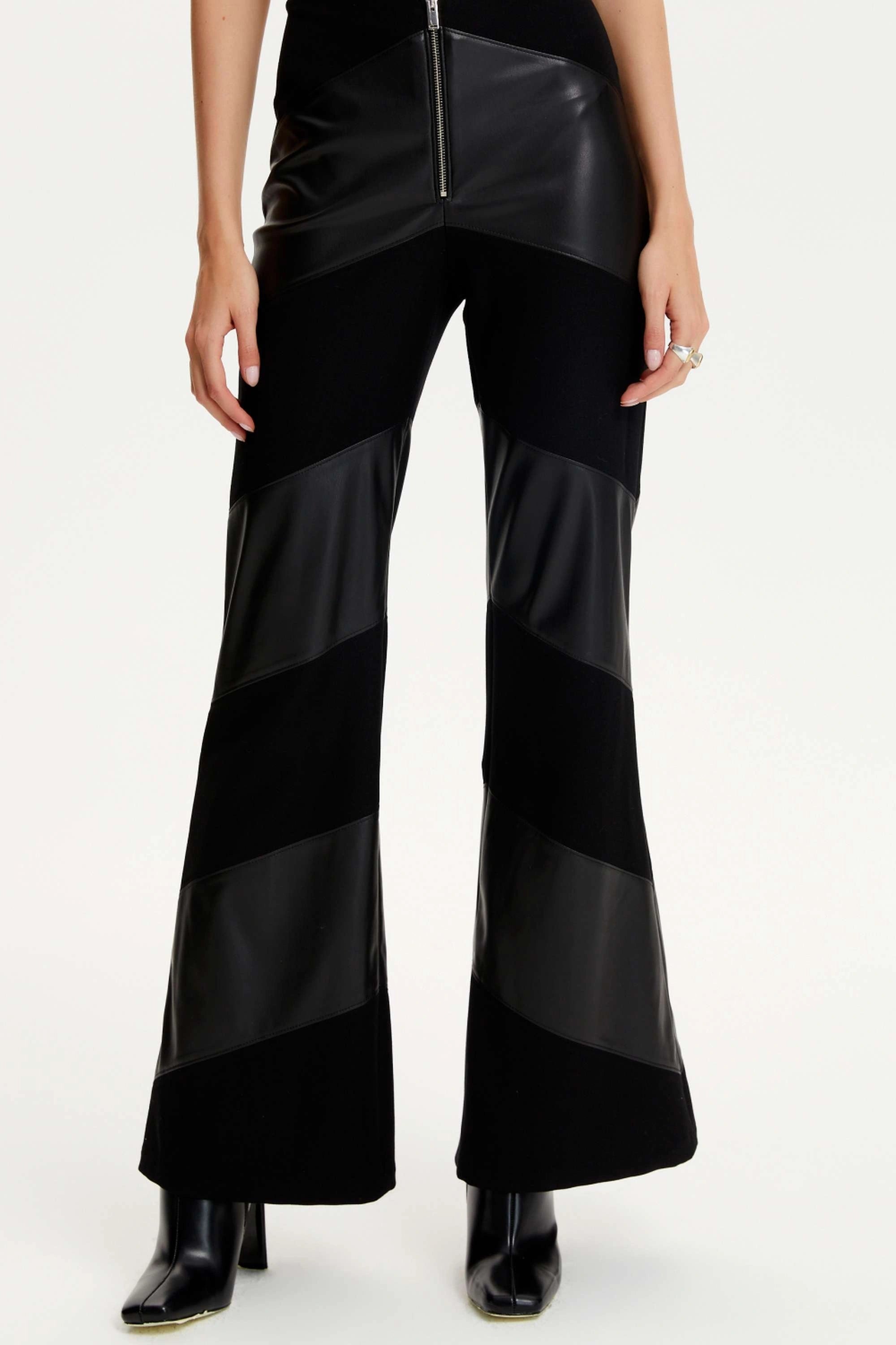 Shop Nocturne Two Toned High-waisted Flare Pants In Black