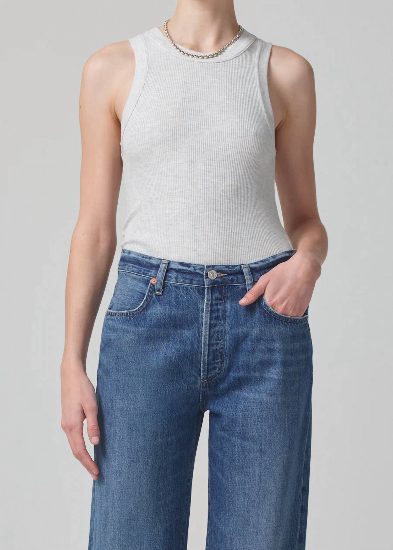 Shop Citizens Of Humanity Isabel Rib Tank Top In Heather Grey In White