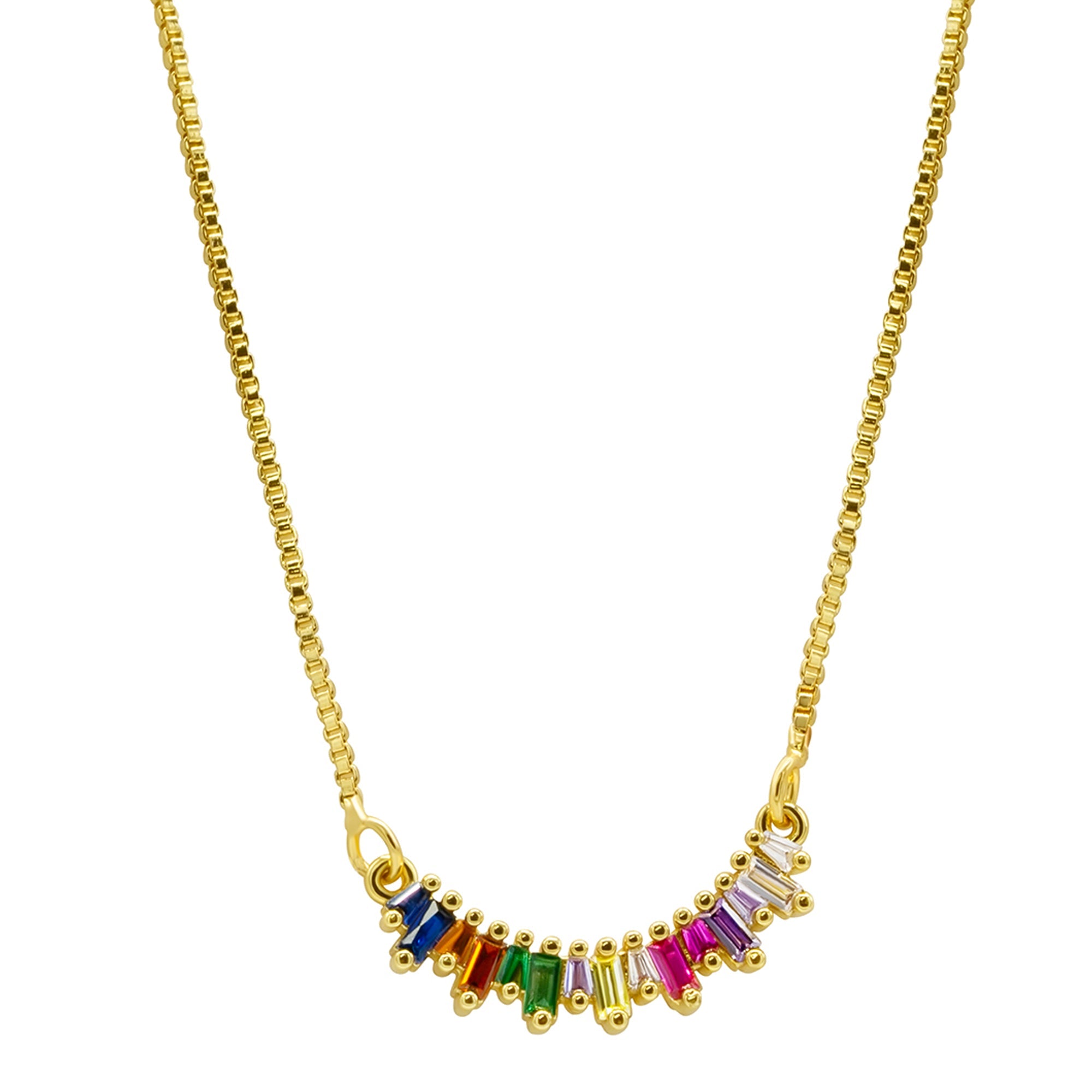 Adornia 14k Gold Plated Crystal Rainbow Curved Bar Necklace In Red