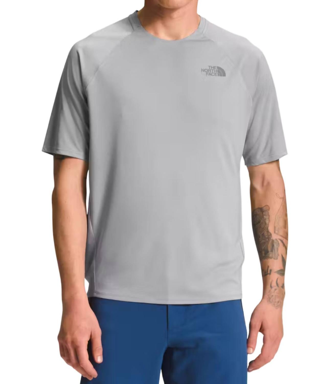 The North Face Big Pine Short Sleeve Crew Top In Meld Grey Heather In Gray