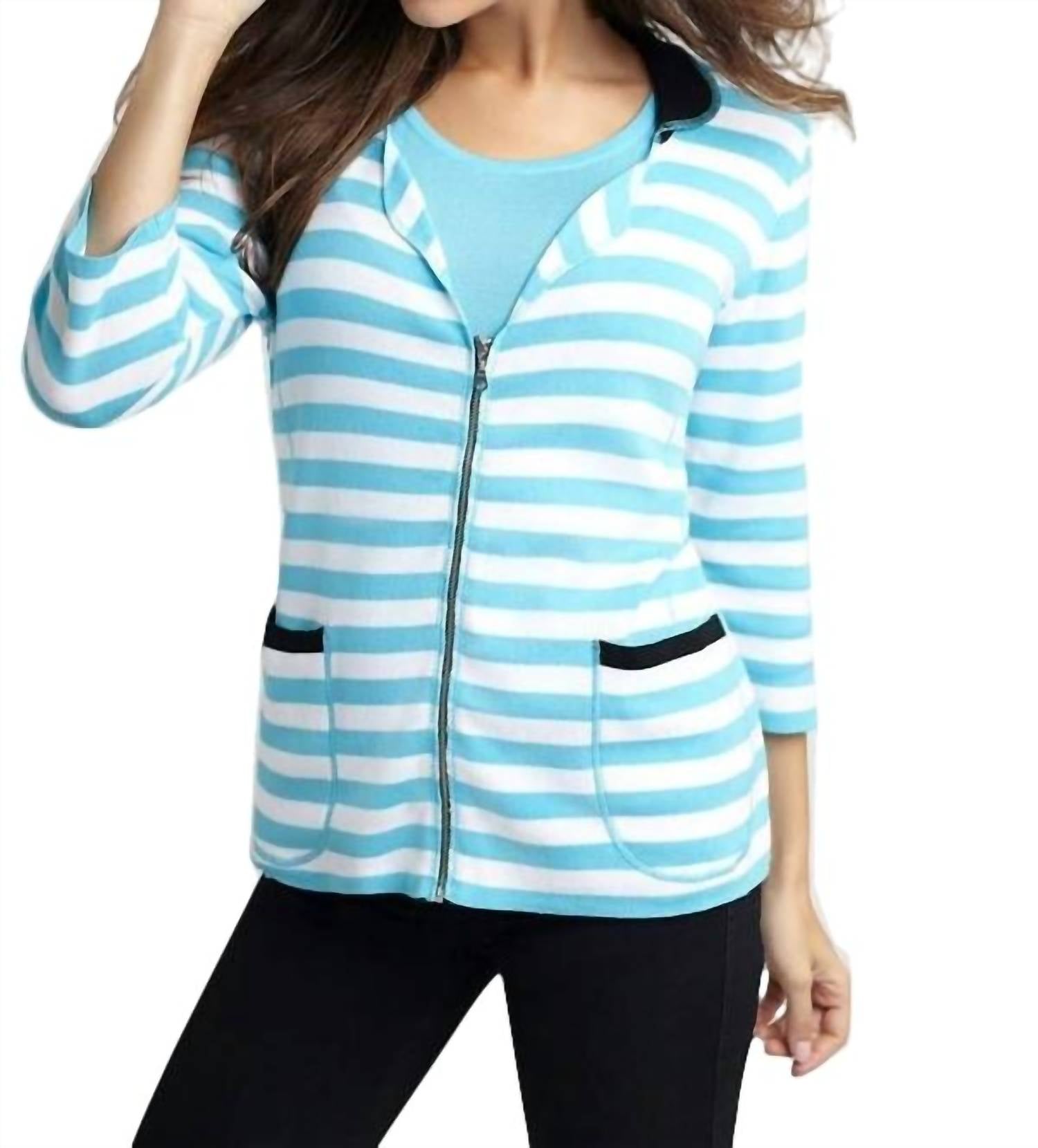 Shop Angel Colorblock Striped Cardigan In White/turquoise In Blue