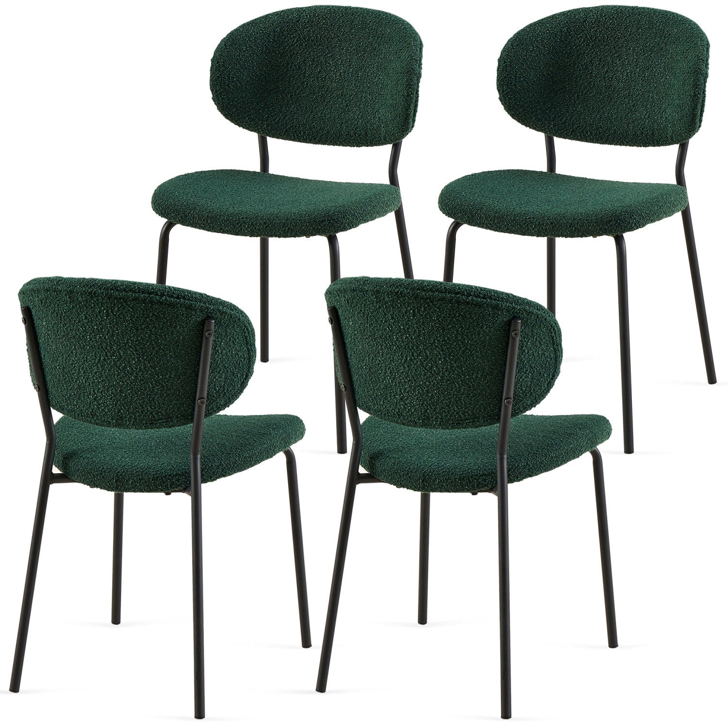 Streamdale Boucle Dining Chairs (Set of 4), Dark Green with Black Metal Legs