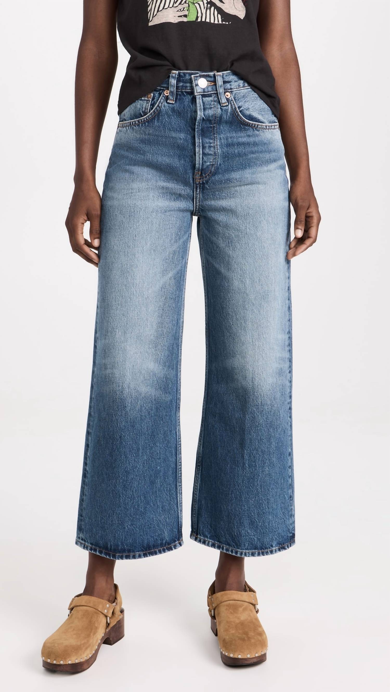 Re/done High Rise Wide Leg Crop Jeans In Speedway In Multi