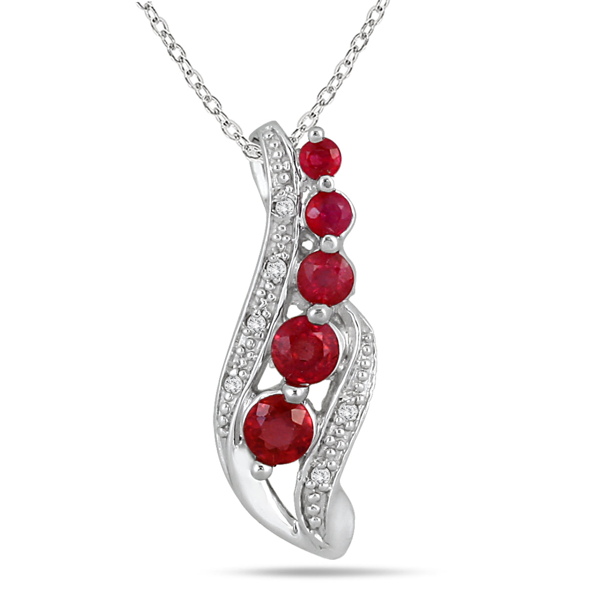 Sselects 14k Diamond And Ruby Drop Pendant In White