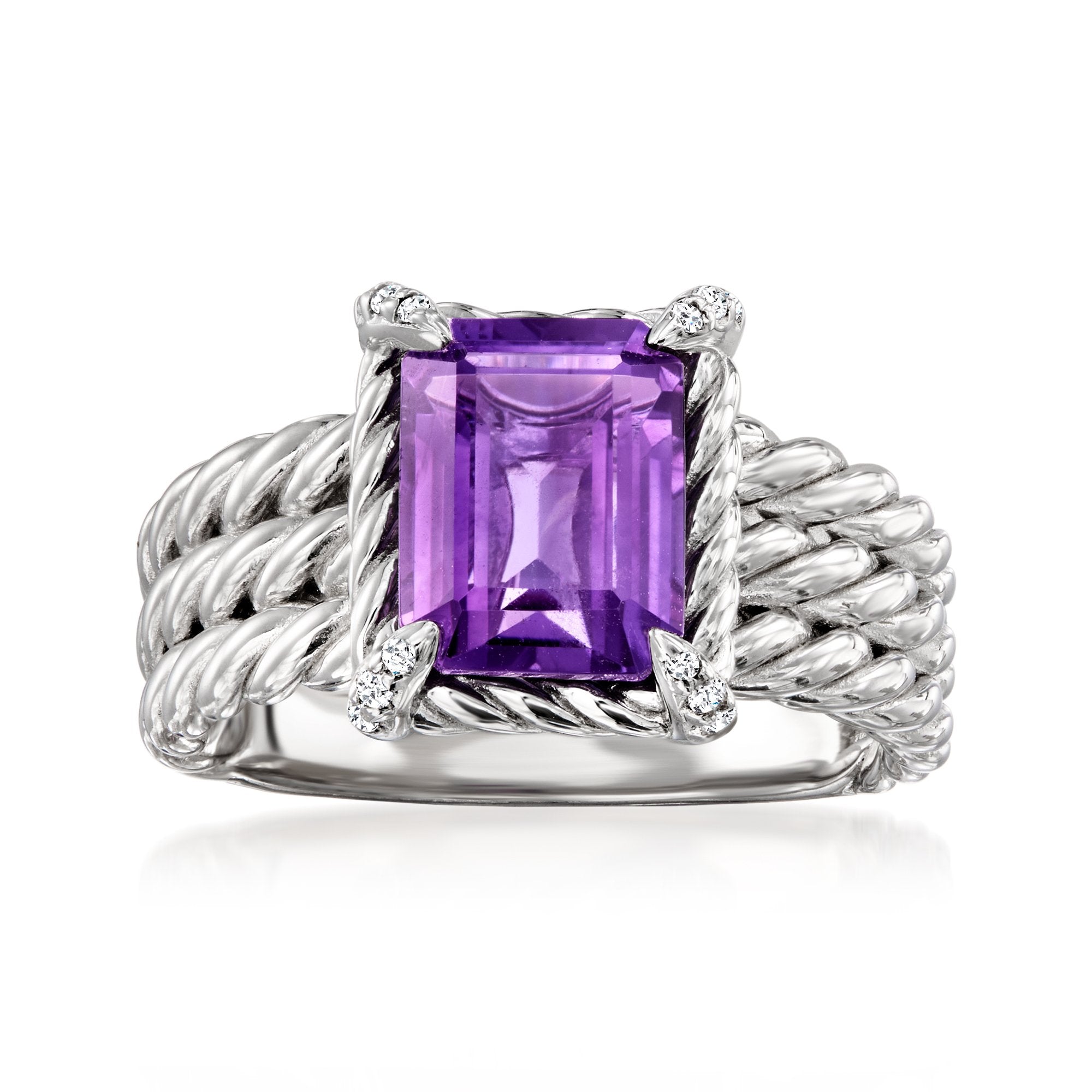 Ross-simons Amethyst 3-row Ring With White Topaz In Sterling Silver In Purple
