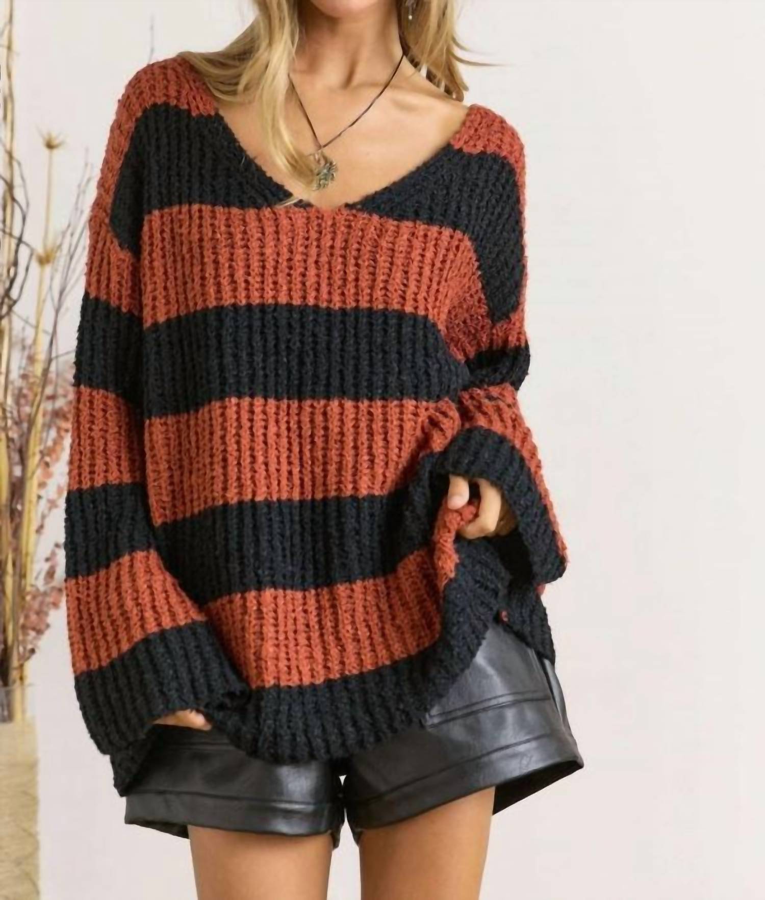 Adora Block Bell Sleeve Sweater In Red In Multi