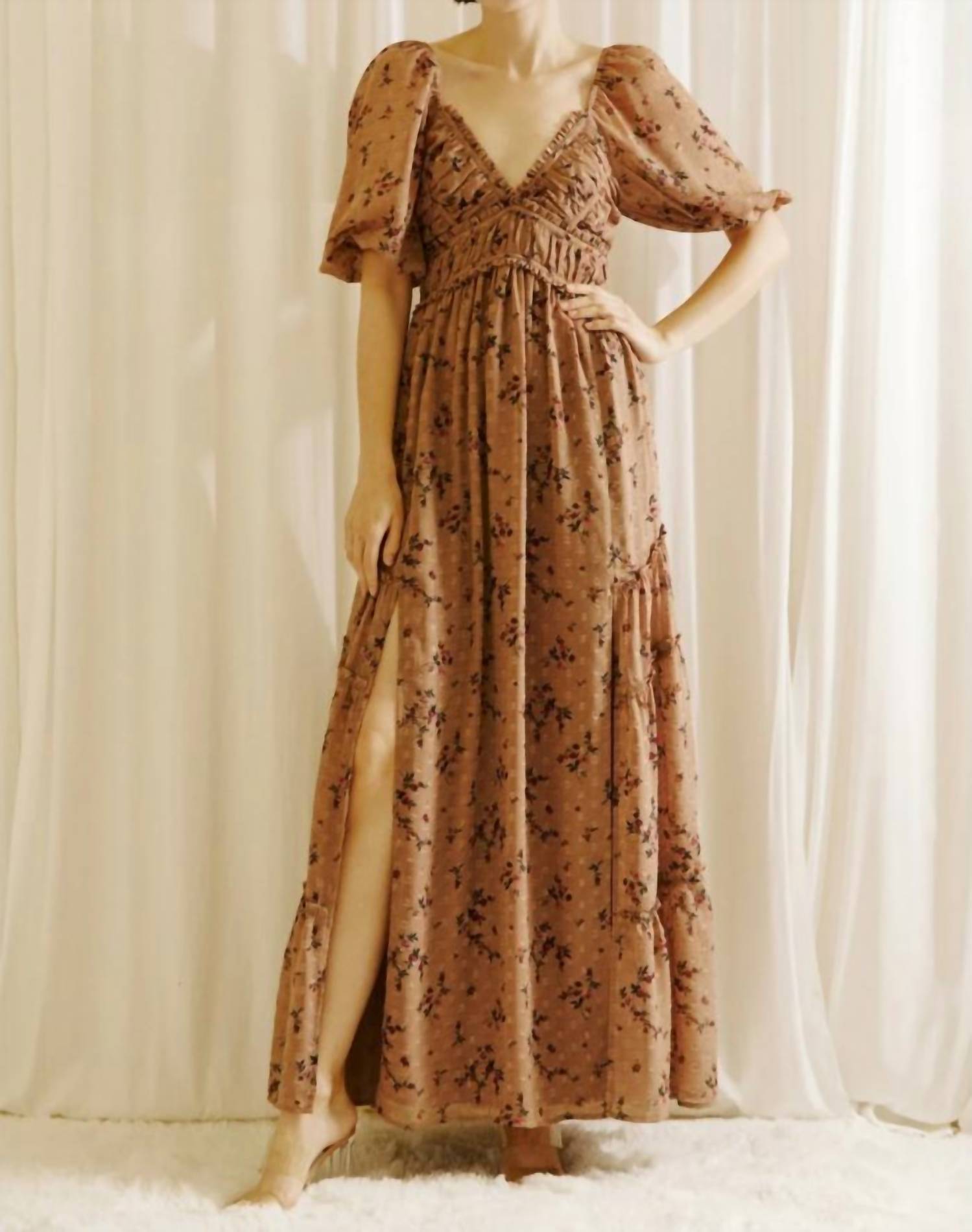 Storia Floral Slit Maxi Dress In Mauve Floral In Multi