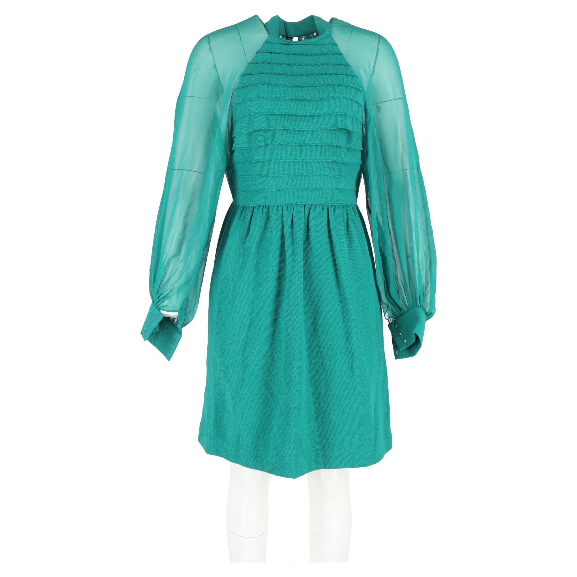 3.1 Phillip Lim Sheer-Accent Knee-Length Dress in Green Wool and Silk