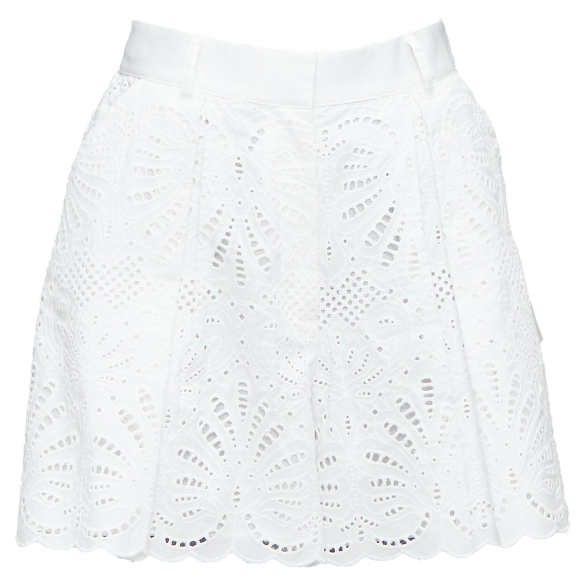 Self-portrait Self Portrait Floral Anglais Wide High Waist Shorts In White