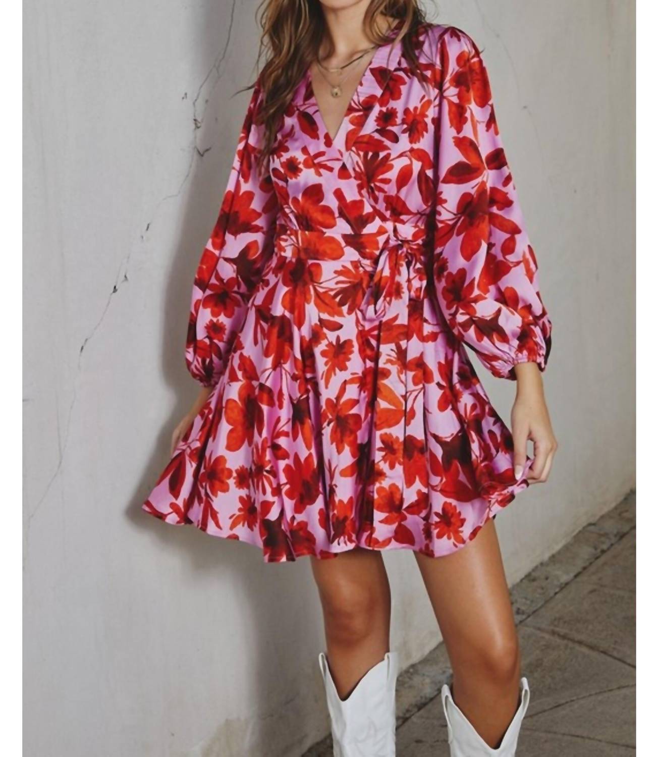 Dress Forum Autumn Lily Satin Wrap Mini Dress In Sunbaked Orchid In Multi