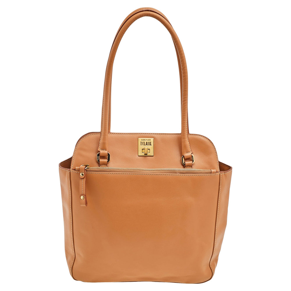 Alviero Martini 1a Classe Beige Leather Tote In Brown