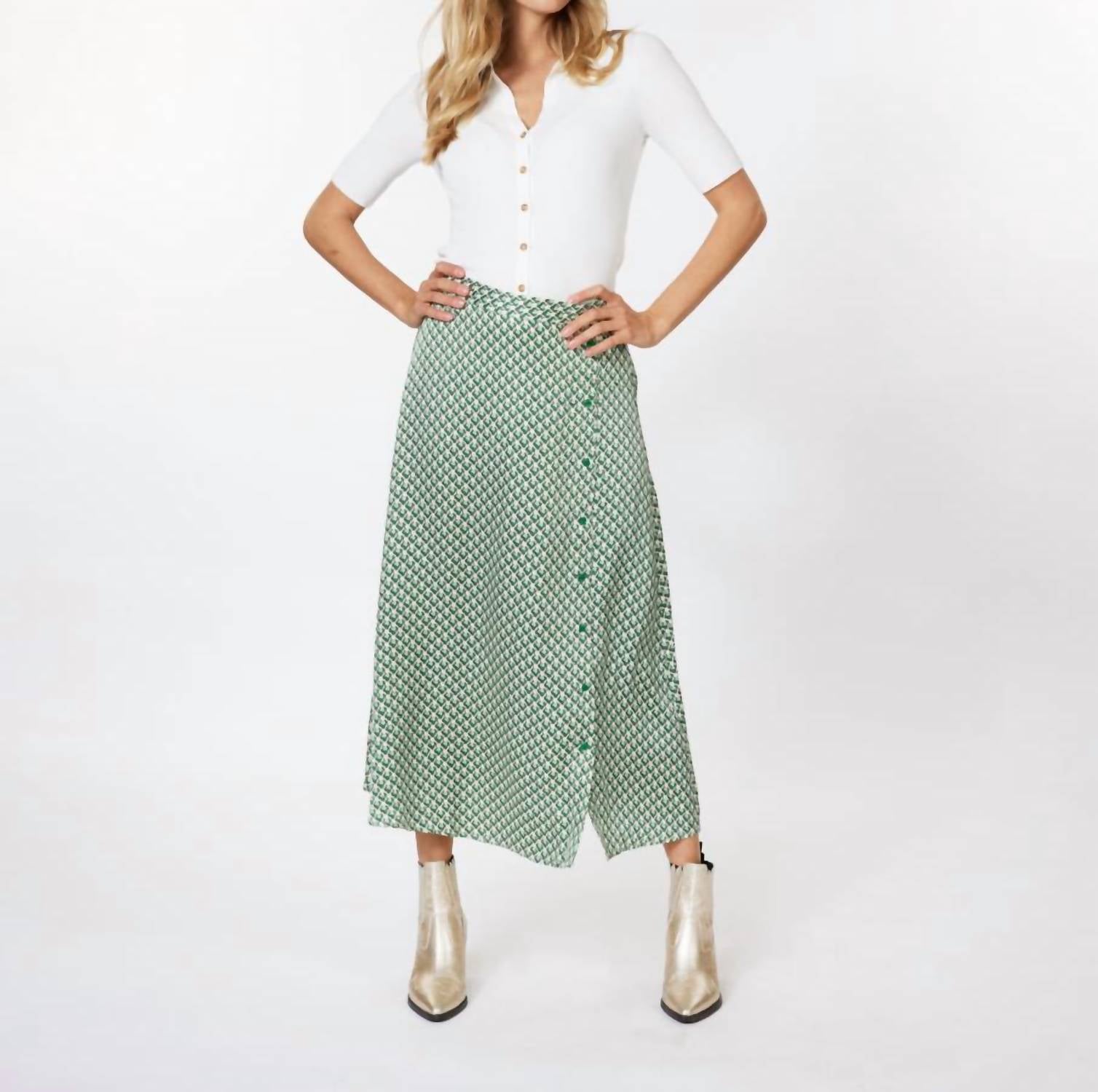 Shop Esqualo Geo Printed Skirt In Sage In Green