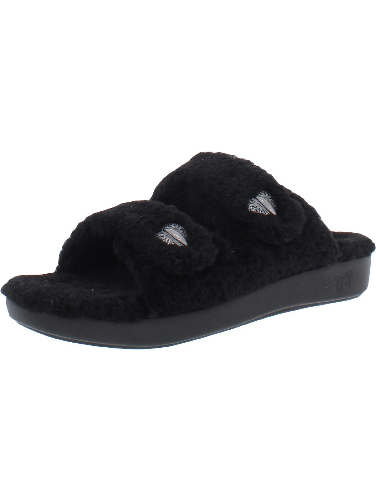 Alegria Chillery Womens Faux Fur Adjustable Slide Slippers In Black
