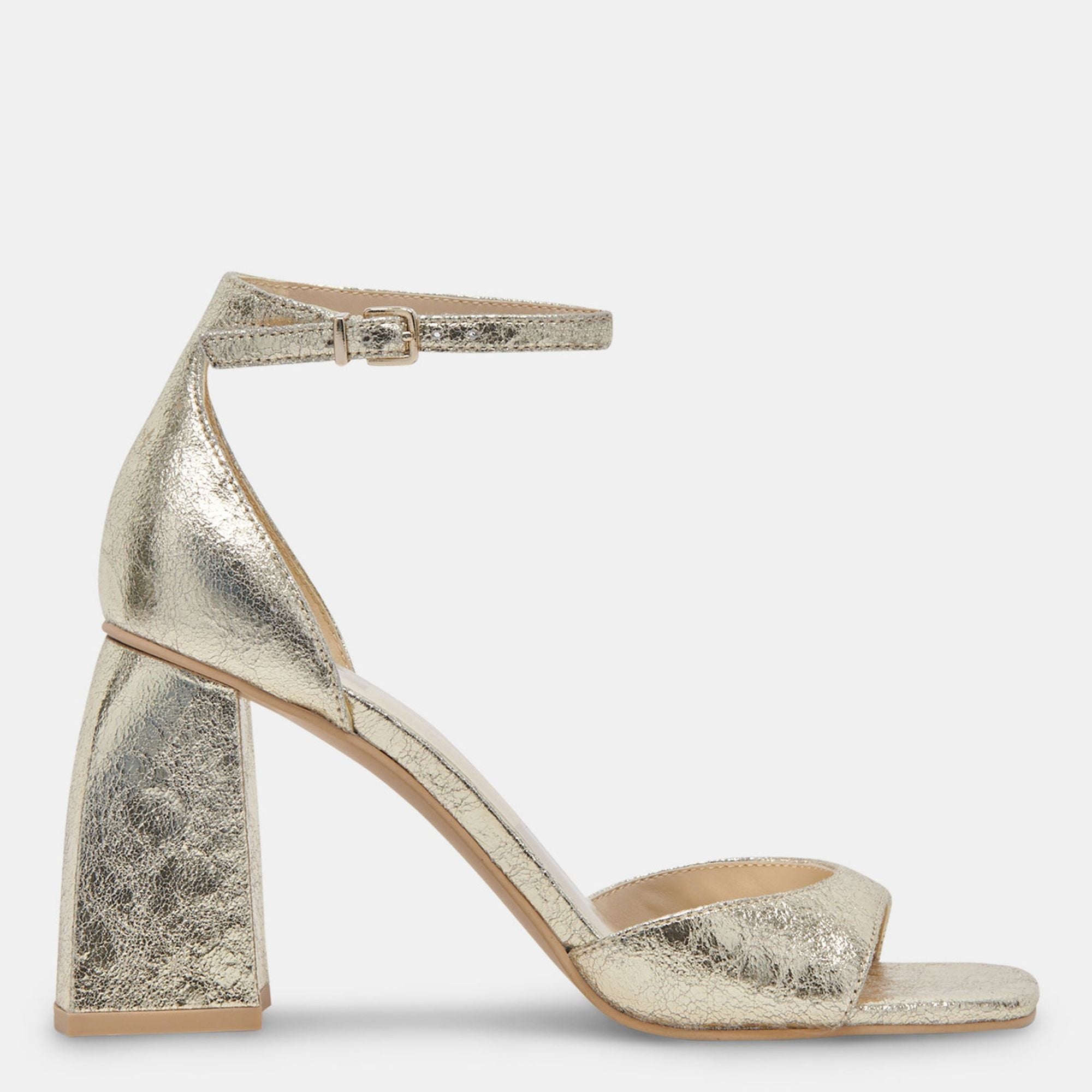 Dolce Vita Janey Heels Platinum Distressed Leather In Gold