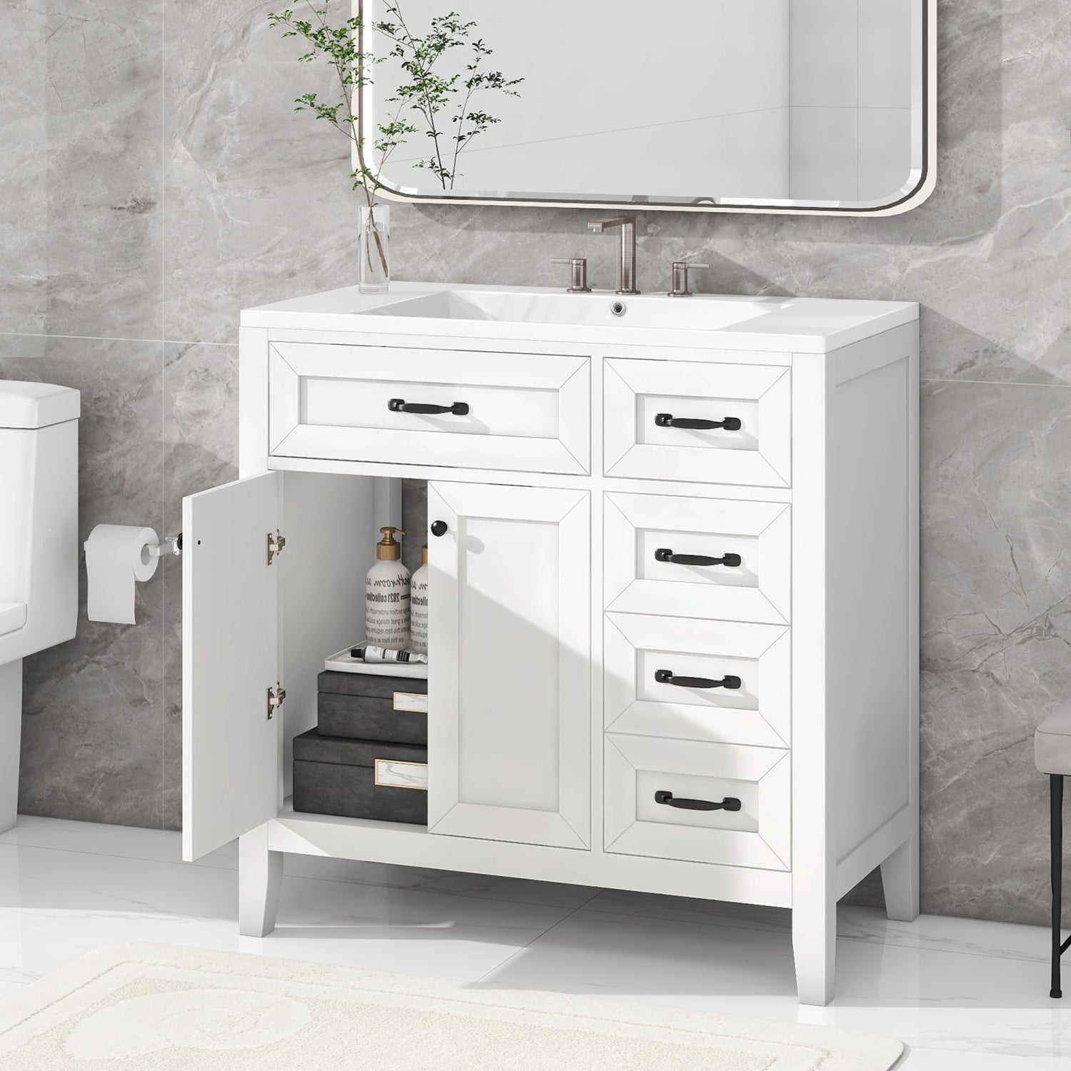 36" Streamdale Bath Vanity Combo Sink, Drawers, Solid Frame, MDF