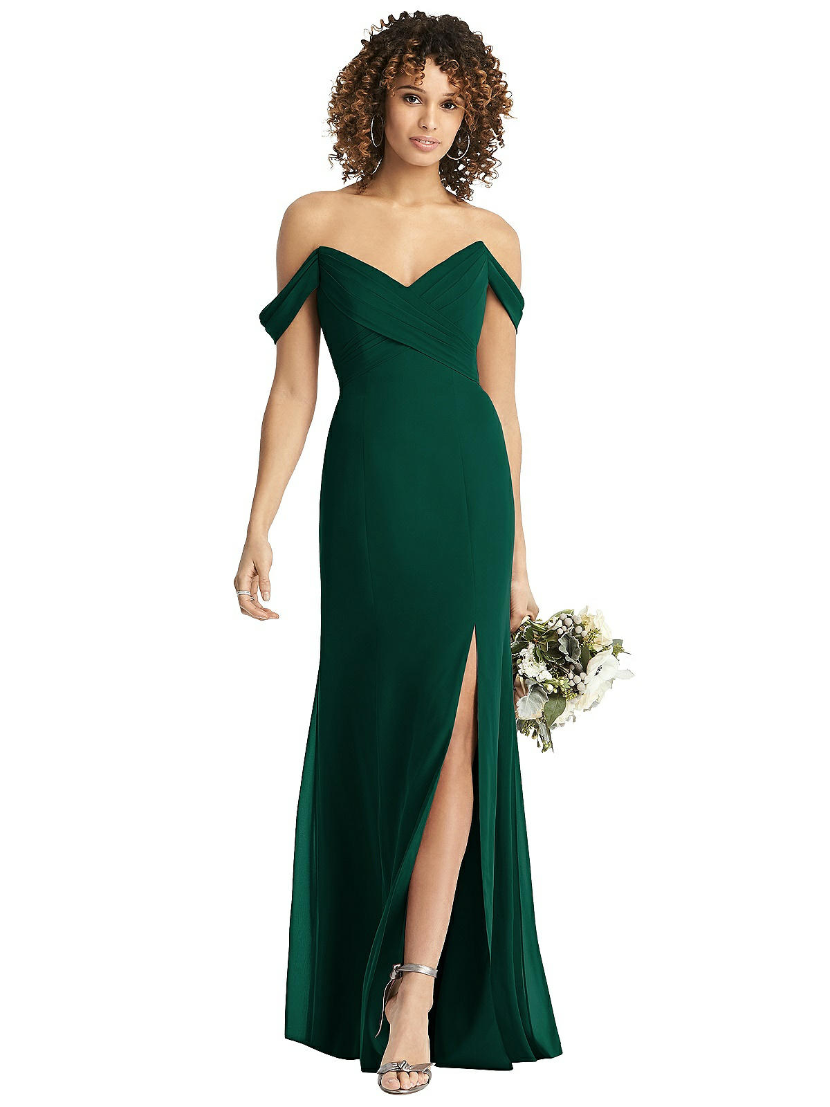 Shop Social Off-the-shoulder Criss Cross Bodice Trumpet Gown In Green
