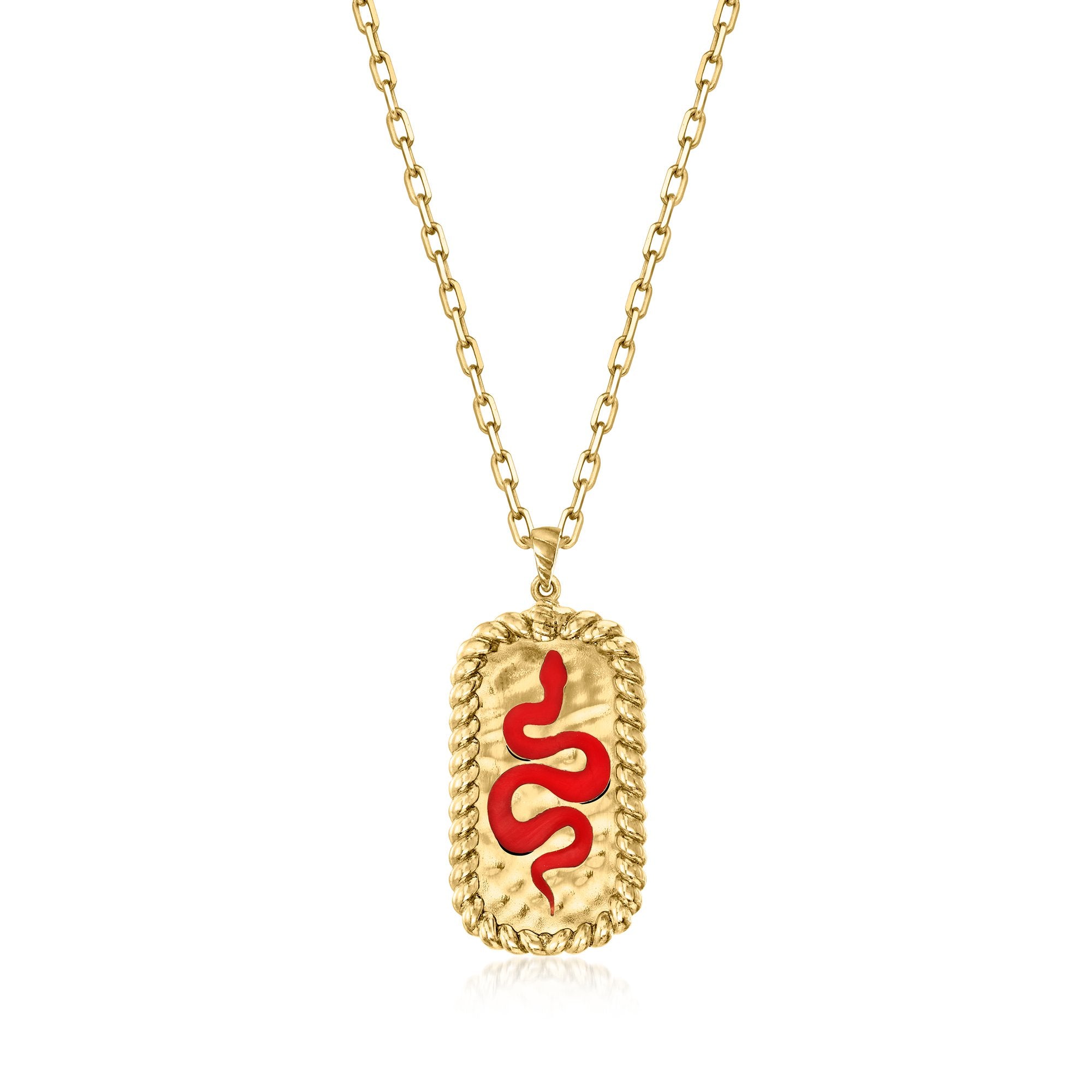 Ross-simons Red Enamel And 18kt Gold Over Sterling Snake Pendant Necklace In Multi