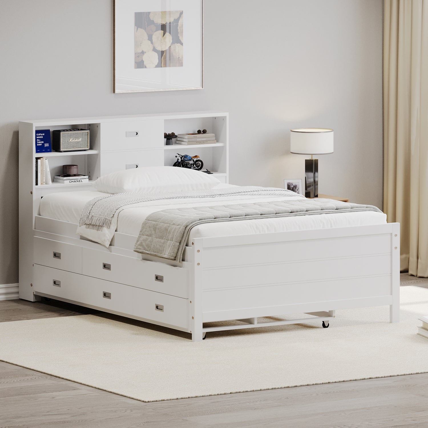 Streamdale White Captain Bed with Storage, Trundle, and Drawers