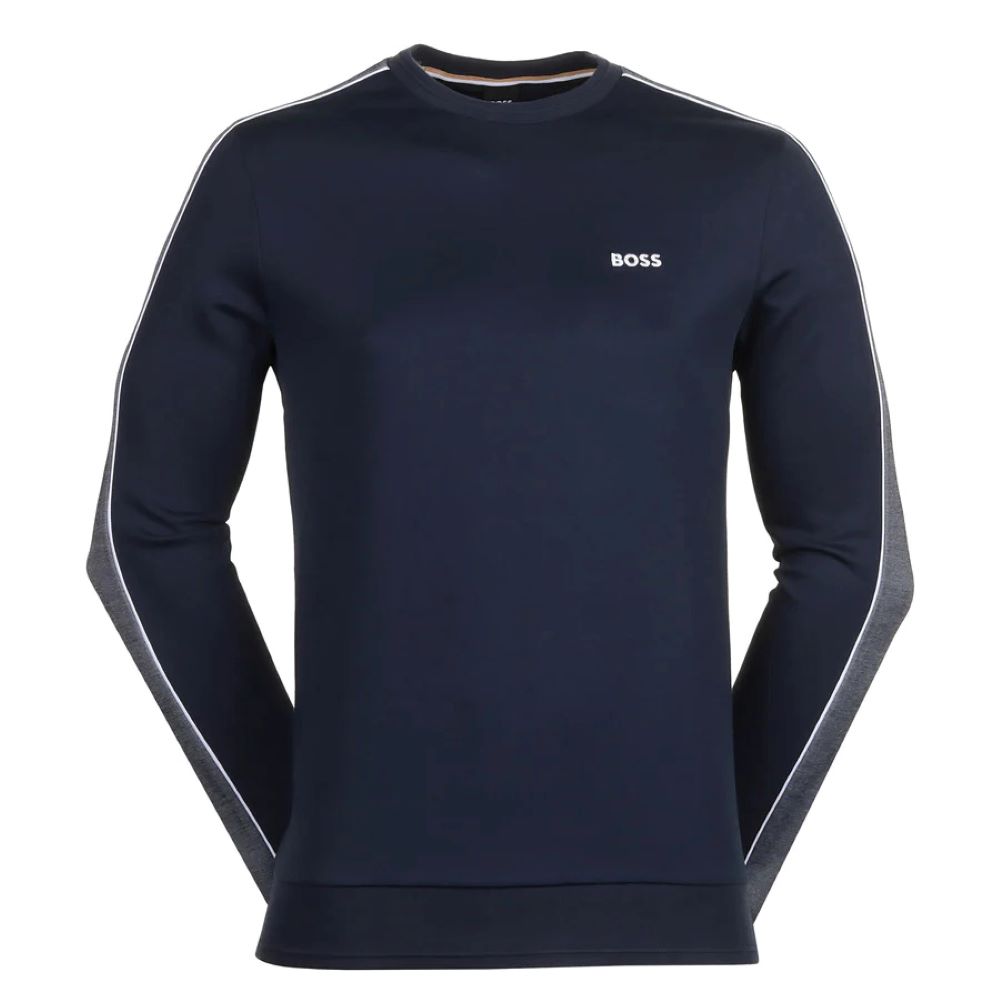 Shop Hugo Boss Men's Embroidered Logo Cotton Blend Sweatshirt, Captain Navy In Blue
