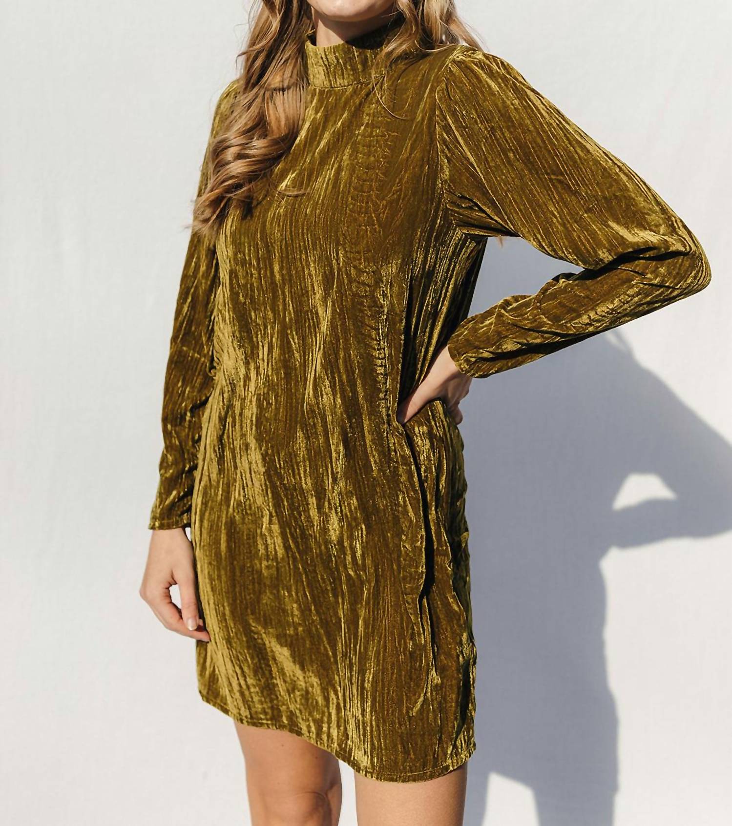 Shop Wild Pony Velvet Mini Dress In Green In Gold