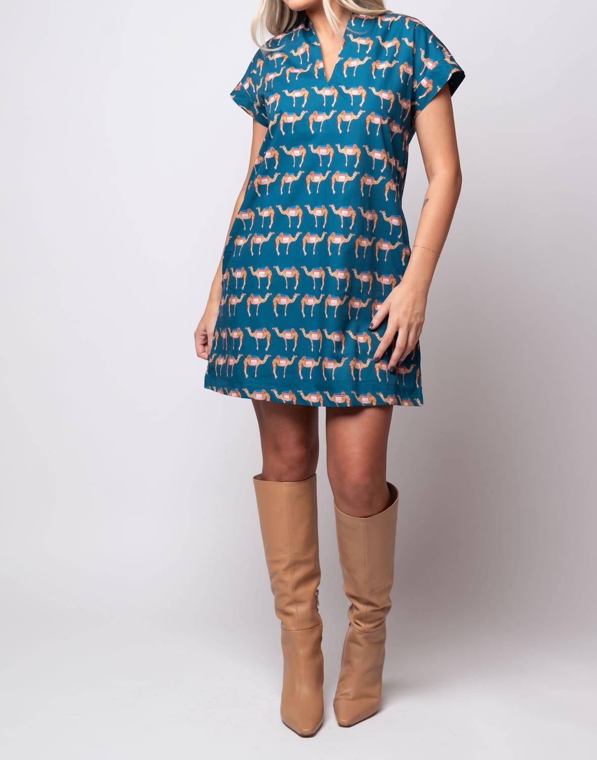 Shop Brooke Wright Nancy Dress In Camel In Multi